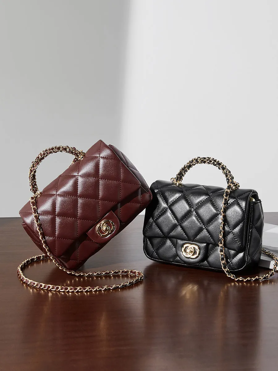 19CM Small Fragrant Metal Chain Diamond Grid Handheld Single Shoulder Bag 2901