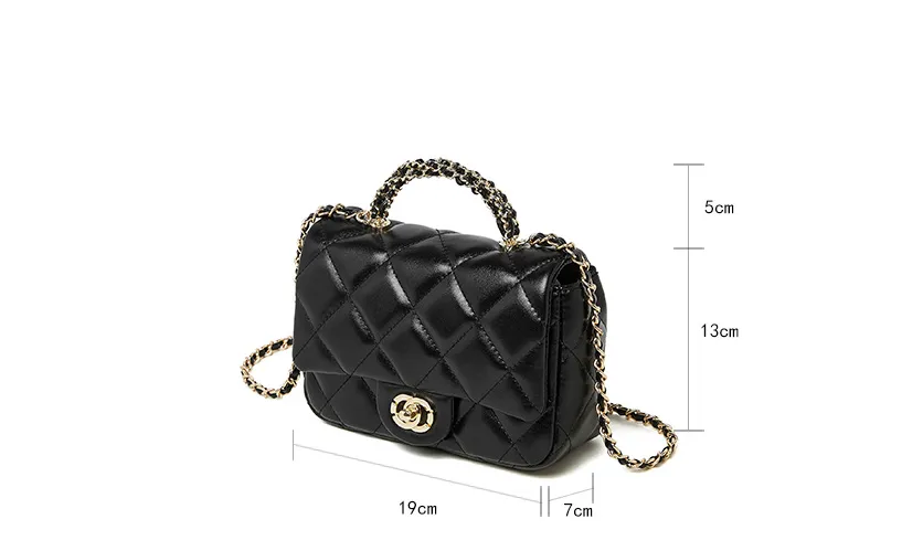 19CM Small Fragrant Metal Chain Diamond Grid Handheld Single Shoulder Bag 2901