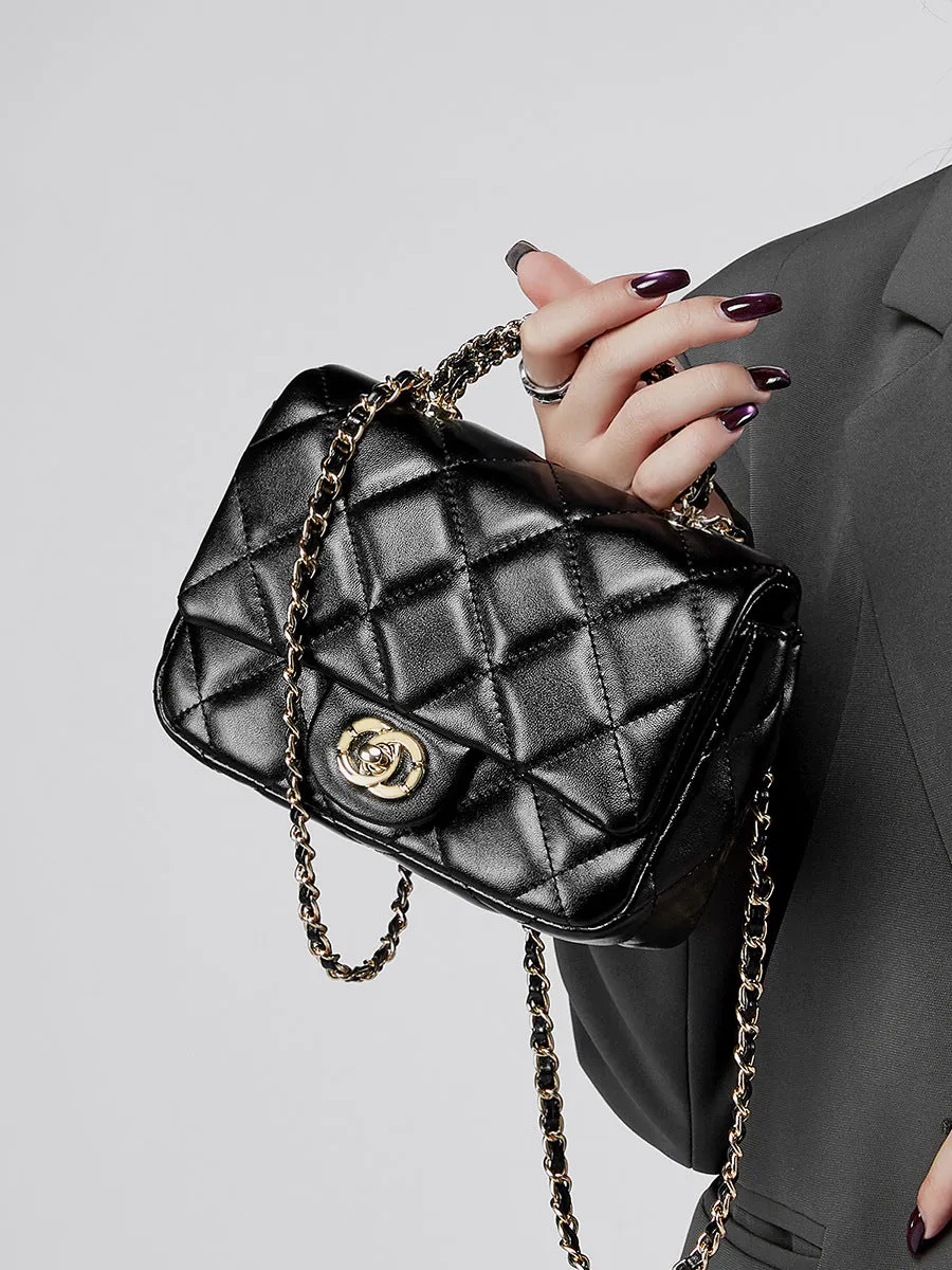19CM Small Fragrant Metal Chain Diamond Grid Handheld Single Shoulder Bag 2901