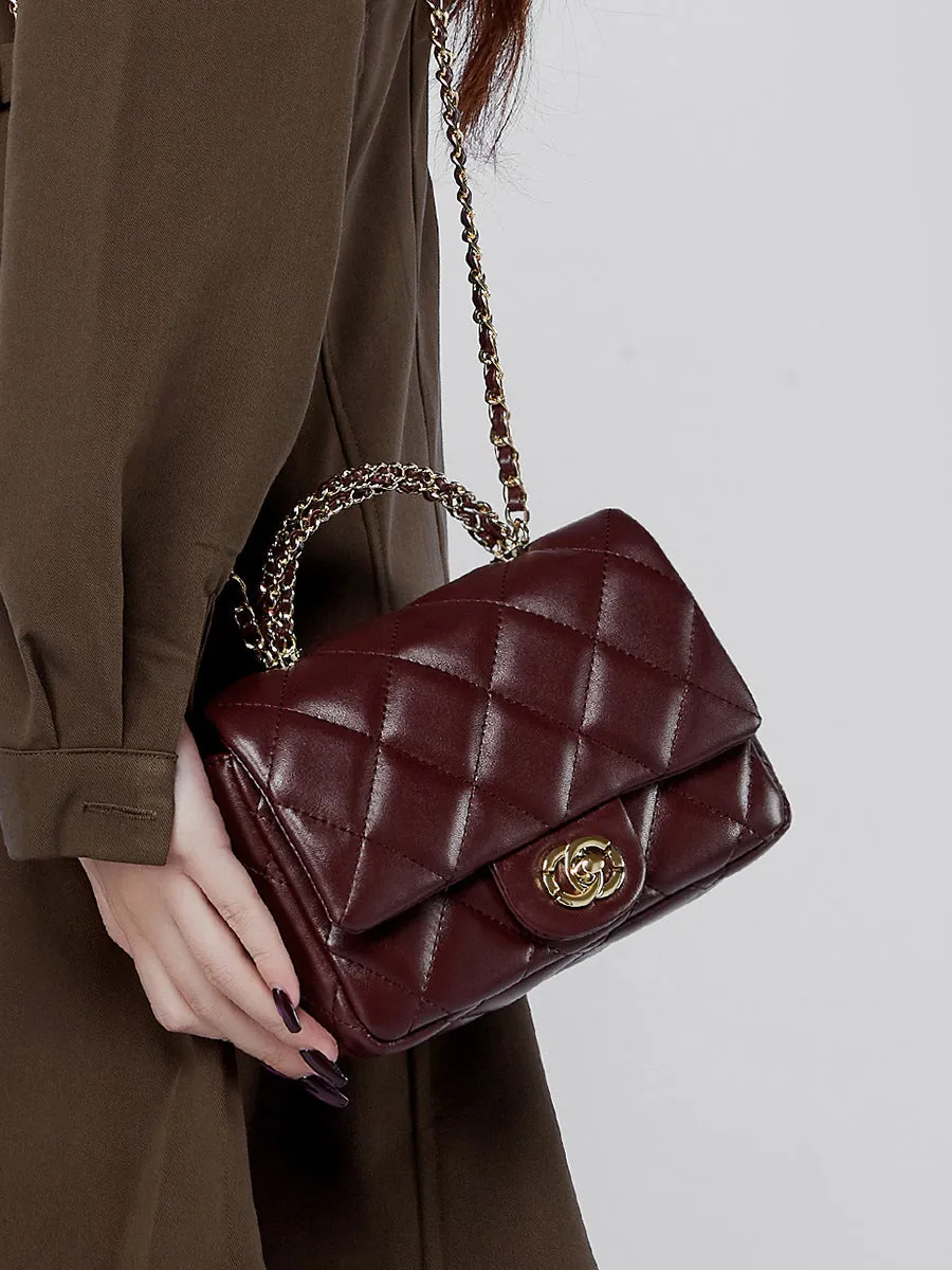 19CM Small Fragrant Metal Chain Diamond Grid Handheld Single Shoulder Bag 2901