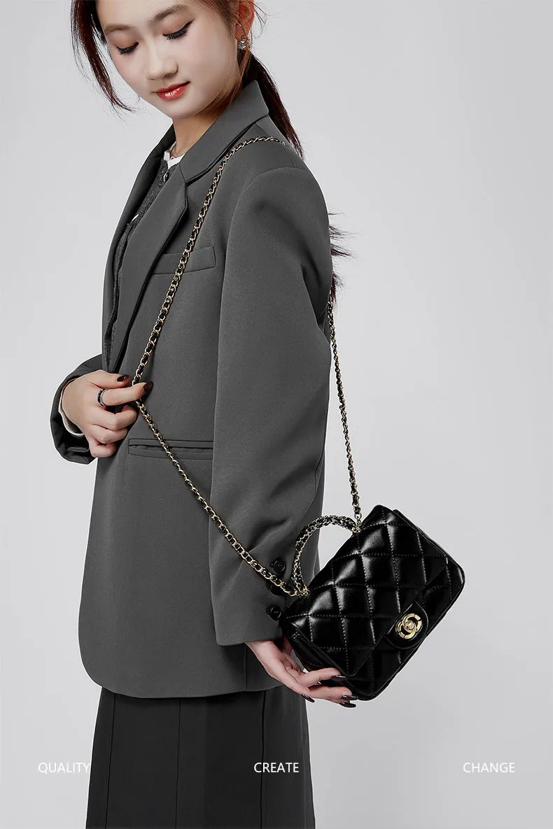 19CM Small Fragrant Metal Chain Diamond Grid Handheld Single Shoulder Bag 2901
