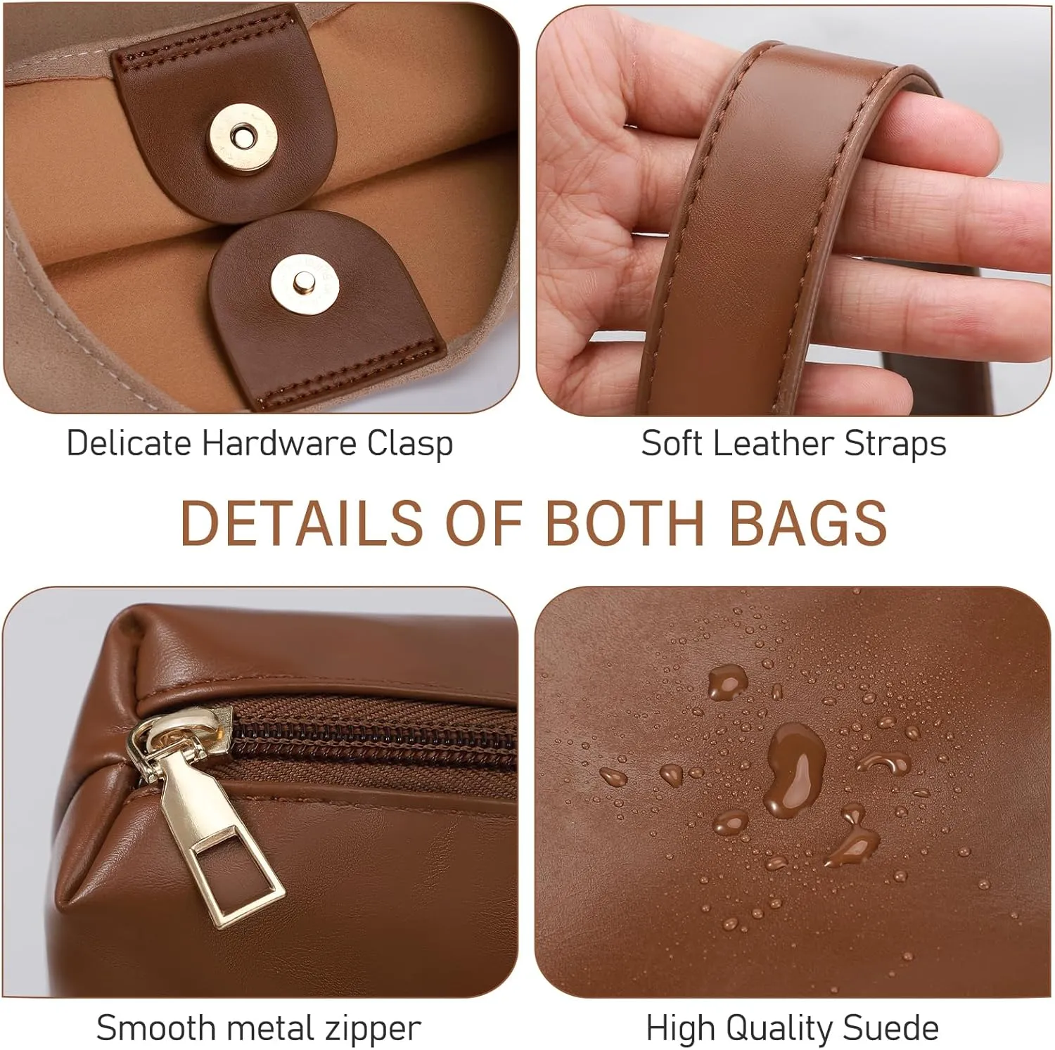 2-Piece Vegan Leather Purse Set for Women: Slouchy Hobo Shoulder Bag & Suede Tote Bag