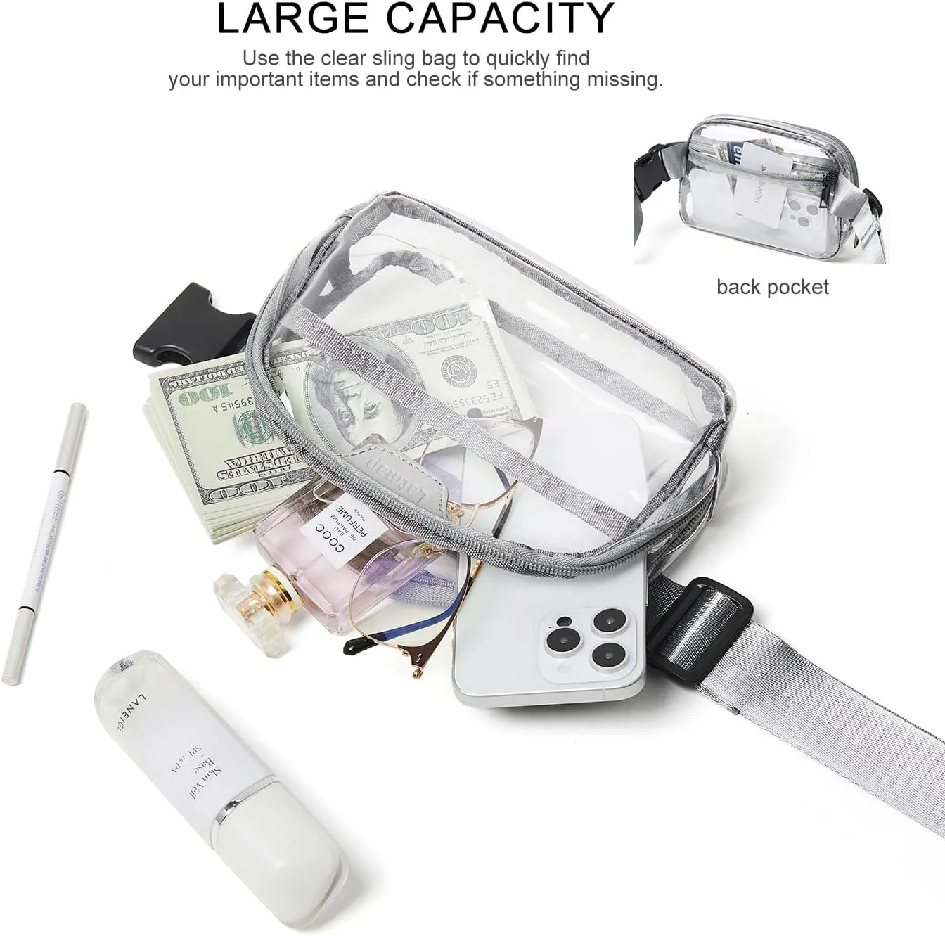 3L Fanny Packs Belt Bag for Women Small Everywhere Crossbody Bag Waist Bag Faux Leather Sling Chest Bag Purse