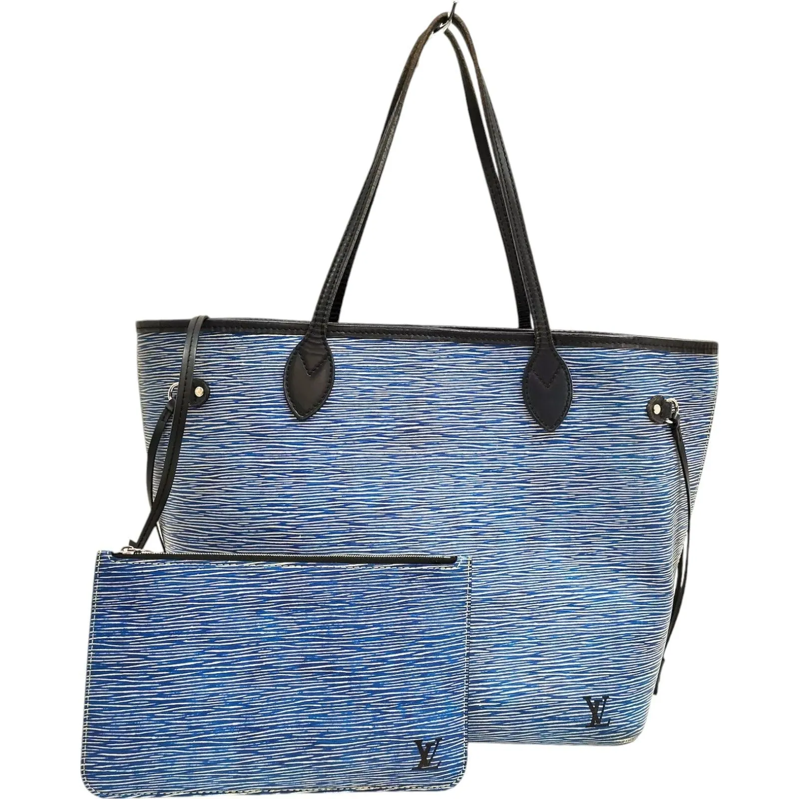 506920BB (X6) Louis Vuitton Tote Bag Neverfull MM Blue Epi Leather