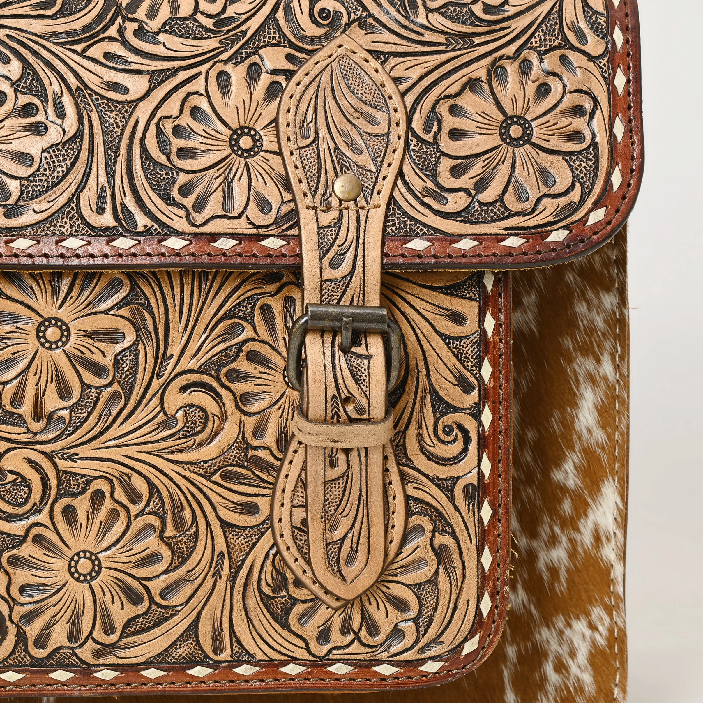 American Darling ADBG1426 Briefcase Hand Tooled Hair On Genuine Leather women bag western handbag purse