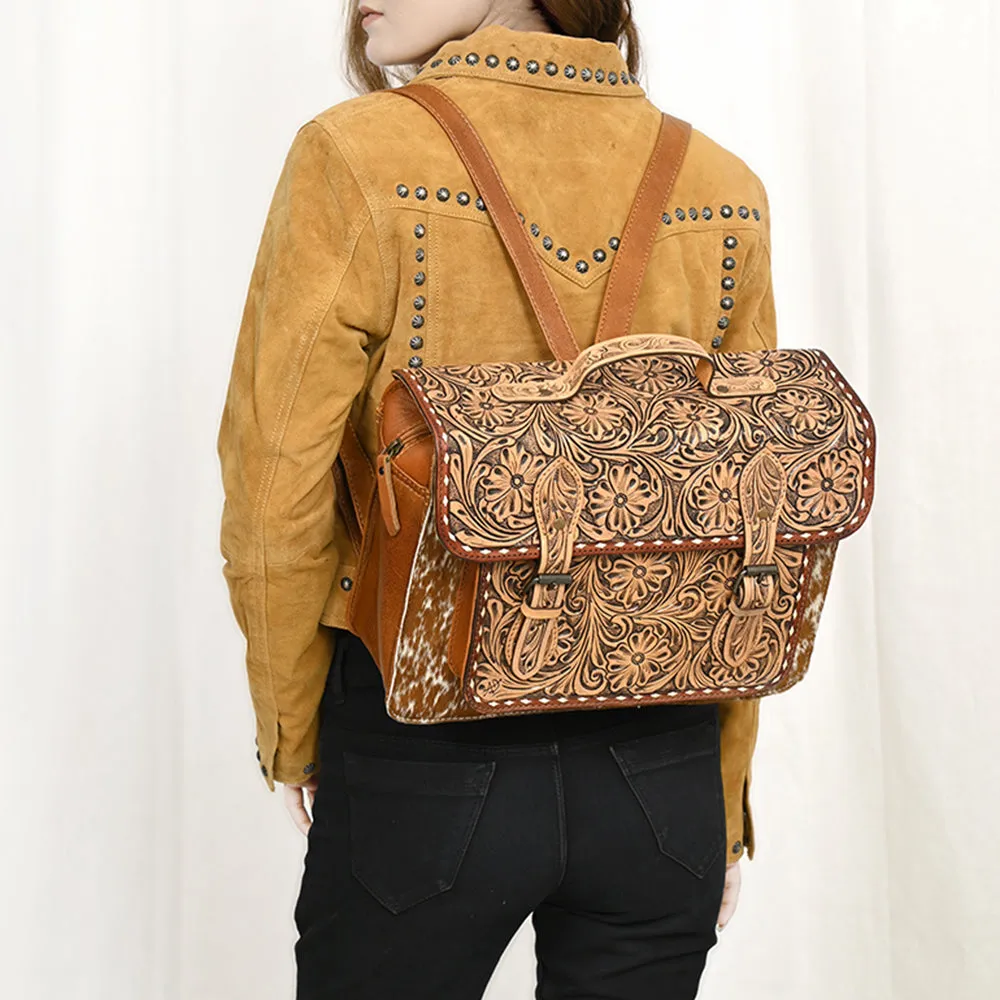 American Darling ADBG1426 Briefcase Hand Tooled Hair On Genuine Leather women bag western handbag purse