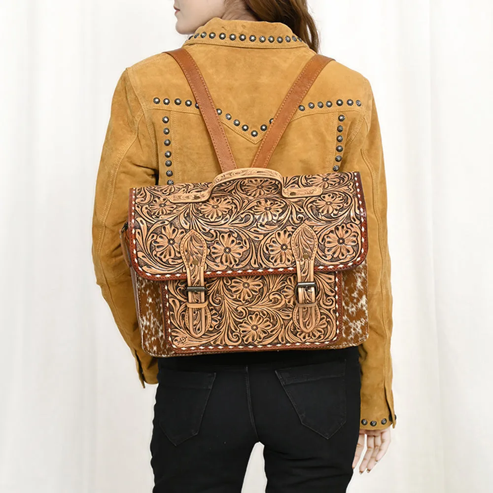 American Darling ADBG1426 Briefcase Hand Tooled Hair On Genuine Leather women bag western handbag purse