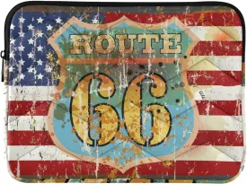 American Flag Route 66 Symbol Computer Sleeve Bag,Waterproof Laptop Case 13-14 in,Protective Laptop Cover Briefcase Bags Shockproof for Women Men Office