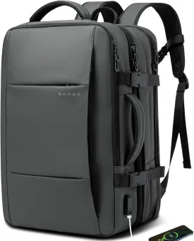 BANGE 45L Carry-on Backpack, Expandable Travel Backpacks for Airplanes,Convertible Weekend Backpack Briefcase for Traveling,Water Resistant College 17.3 Laptop Backpack for Men & Women