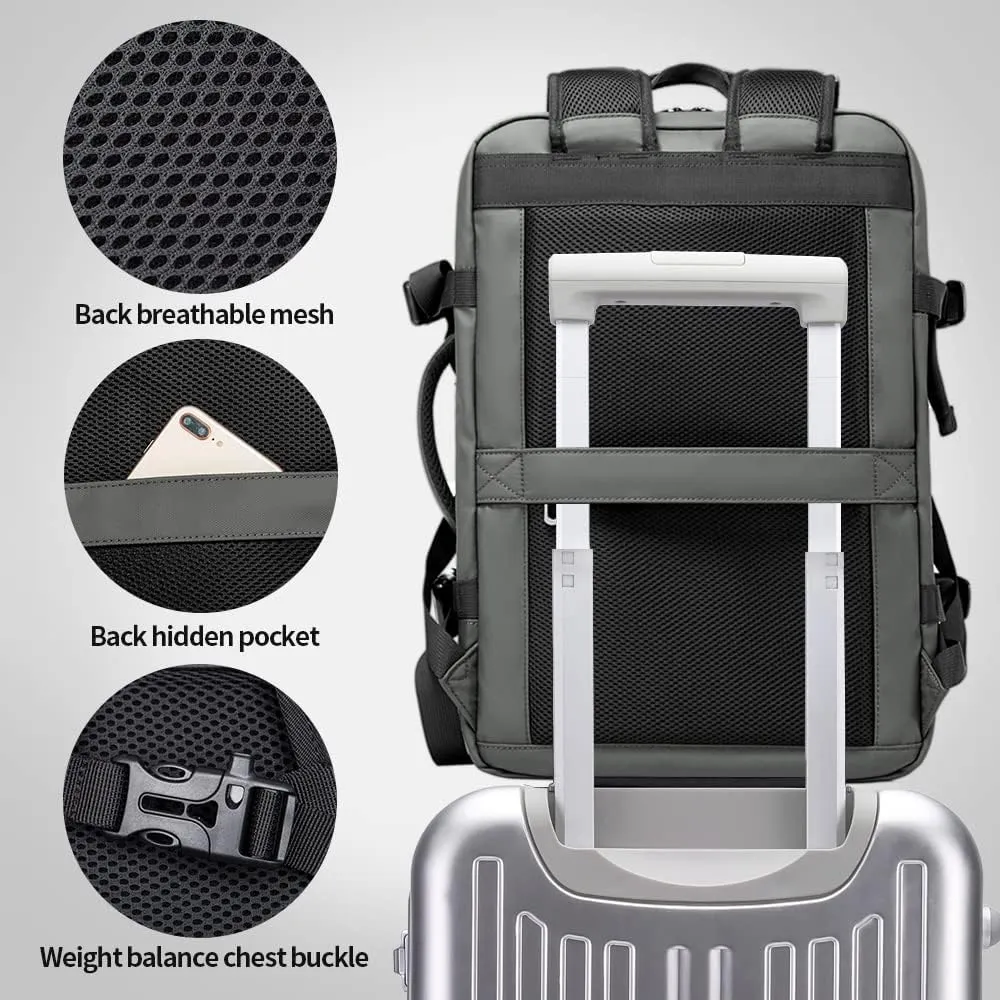 BANGE 45L Carry-on Backpack, Expandable Travel Backpacks for Airplanes,Convertible Weekend Backpack Briefcase for Traveling,Water Resistant College 17.3 Laptop Backpack for Men & Women
