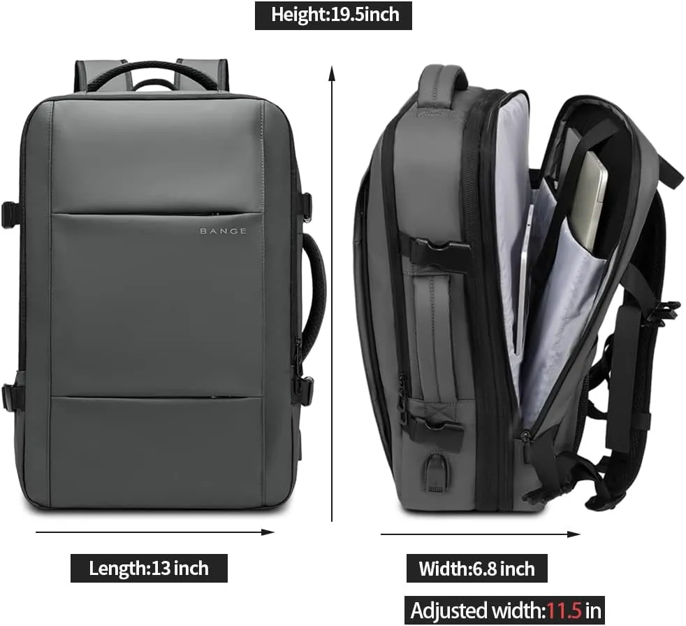 BANGE 45L Carry-on Backpack, Expandable Travel Backpacks for Airplanes,Convertible Weekend Backpack Briefcase for Traveling,Water Resistant College 17.3 Laptop Backpack for Men & Women