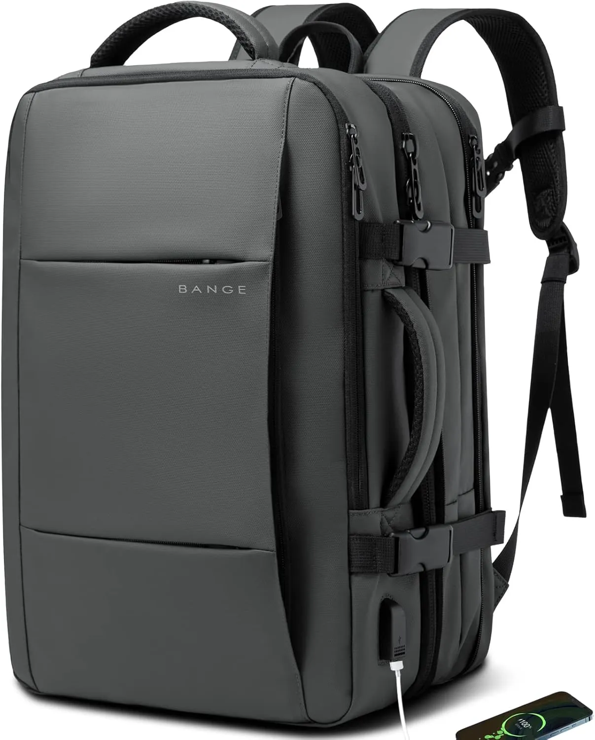 BANGE 45L Carry-on Backpack, Expandable Travel Backpacks for Airplanes,Convertible Weekend Backpack Briefcase for Traveling,Water Resistant College 17.3 Laptop Backpack for Men & Women