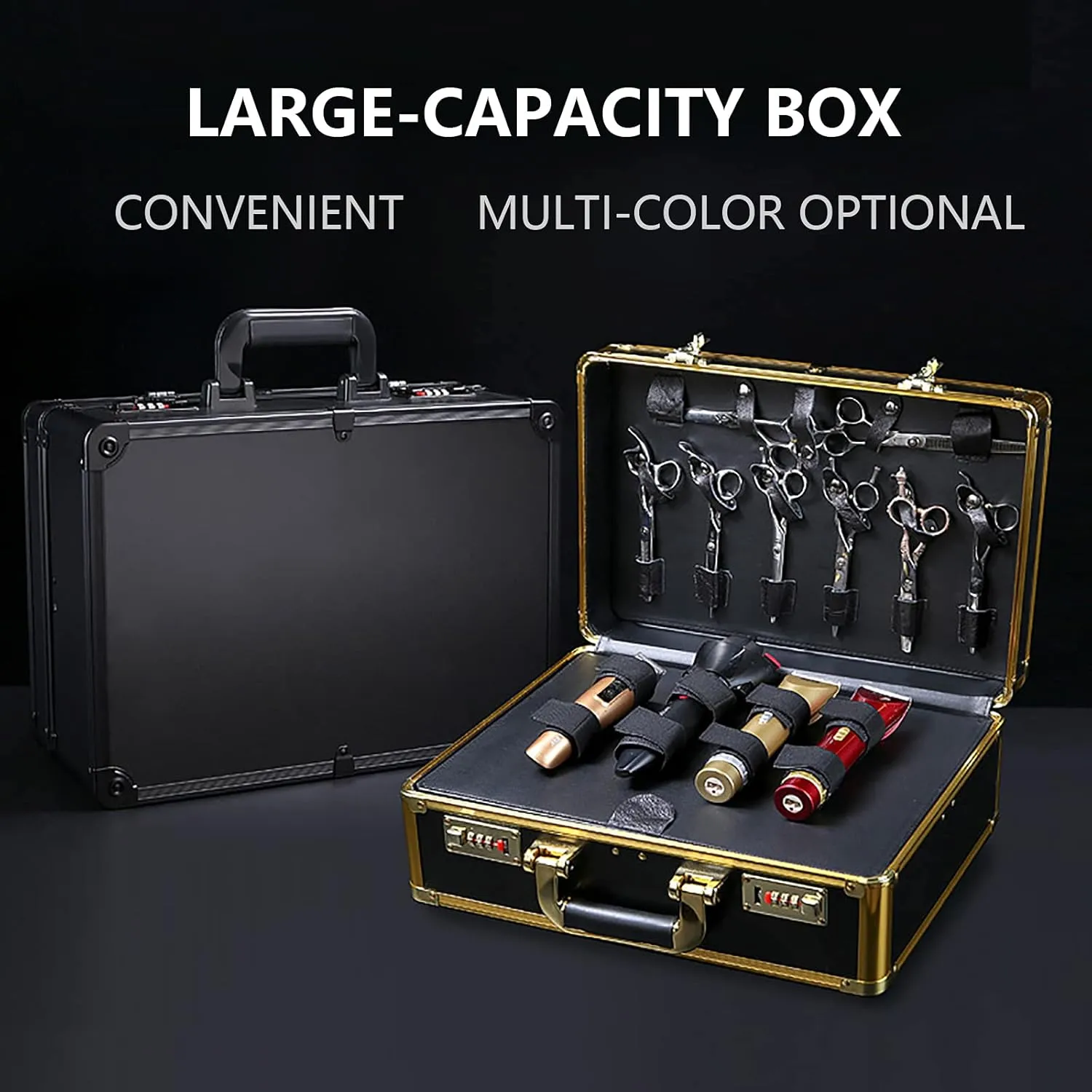 Barber Salon Tool Kits,Storage Travel Carry Case Organizer Box, Hair Scissors Clippers Trimmer Organizer,Profesional Barbers Briefcase Tool Case, Barber Cases with Code Lock (Gold)