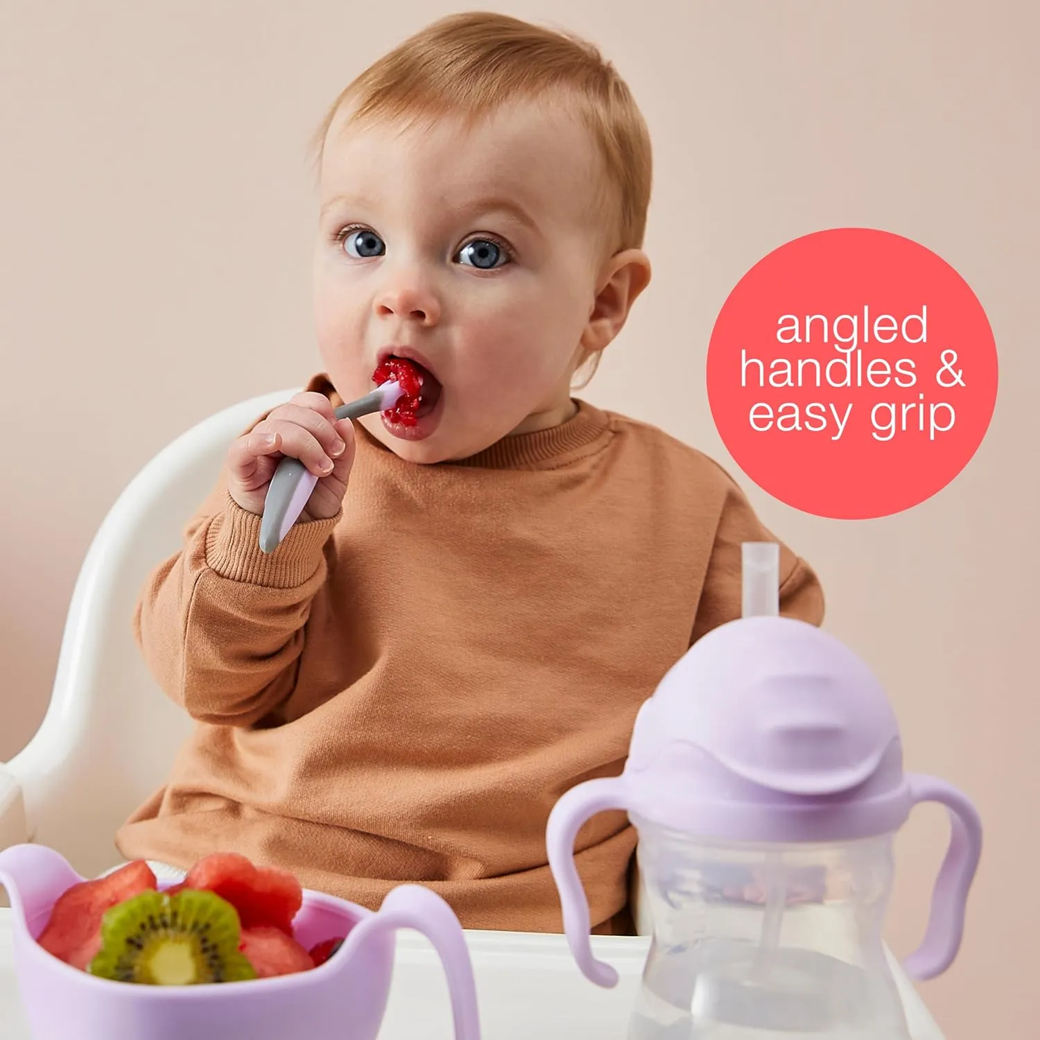 b.box Toddler Cutlery Set  Patented FLORK Flower Fork & Easy-Grip Spoon with Travel Case. BPA-Free, Dishwasher Safe. Designed by Occupational Therapists. Ages 9M  (Bubblegum)