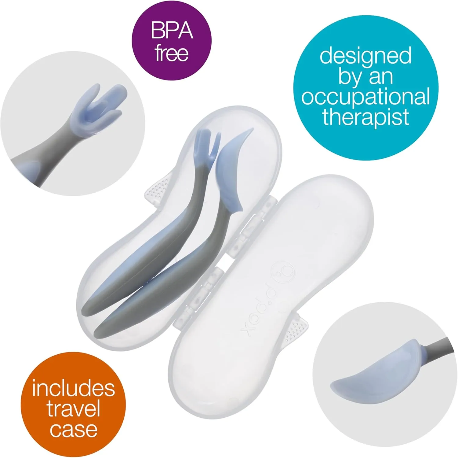 b.box Toddler Cutlery Set  Patented FLORK Flower Fork & Easy-Grip Spoon with Travel Case. BPA-Free, Dishwasher Safe. Designed by Occupational Therapists. Ages 9M  (Bubblegum)