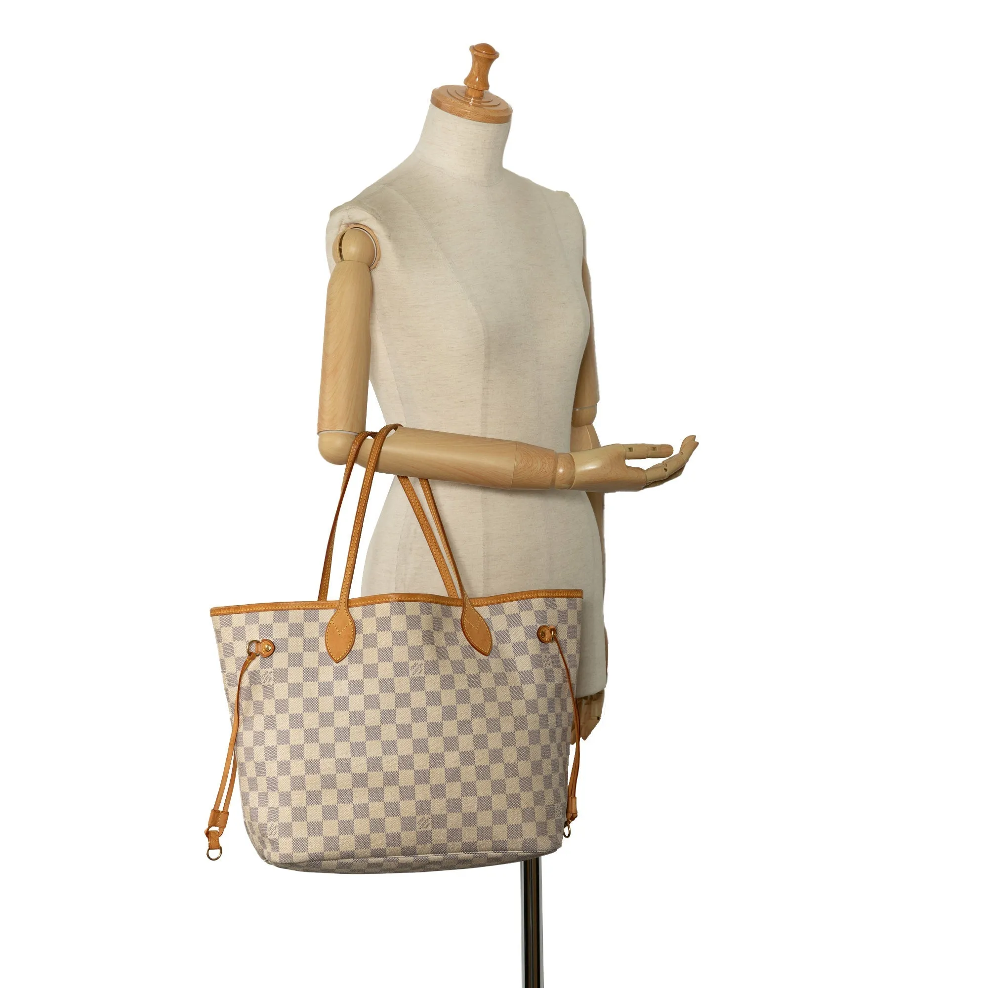 Beige Louis Vuitton Damier Azur Neverfull MM Tote Bag