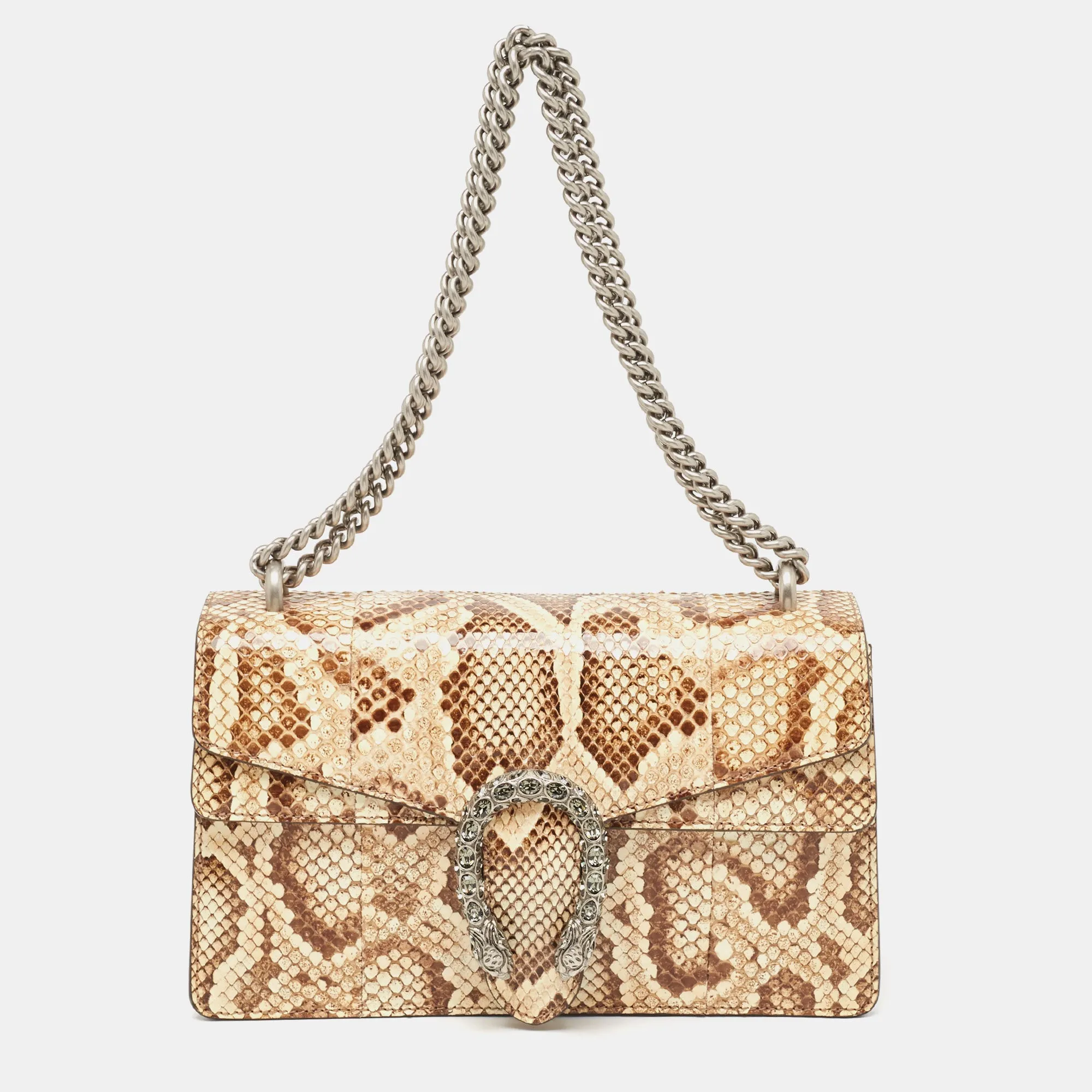 Beige/Brown Python Small Dionysus Crystals Shoulder Bag