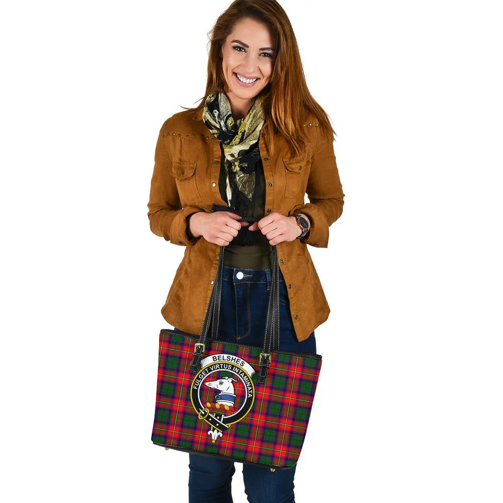 Belshes Tartan Leather Tote Bag with Family Crest