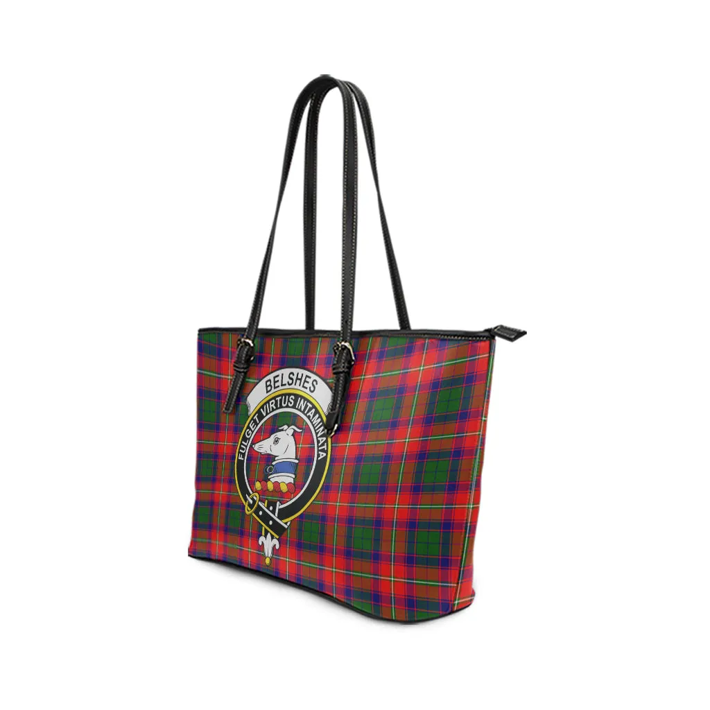 Belshes Tartan Leather Tote Bag with Family Crest