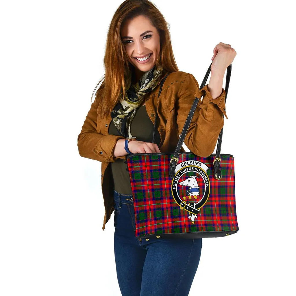 Belshes Tartan Leather Tote Bag with Family Crest