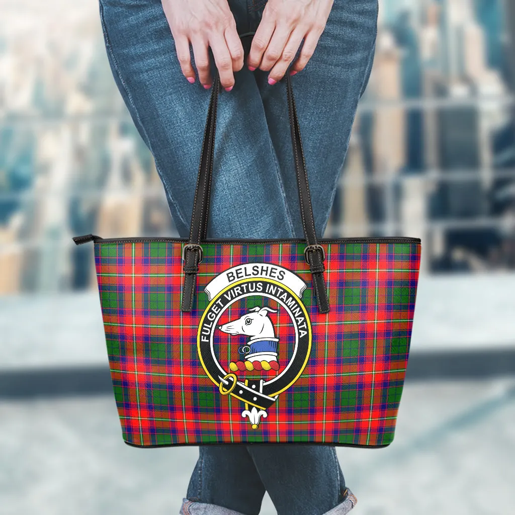 Belshes Tartan Leather Tote Bag with Family Crest