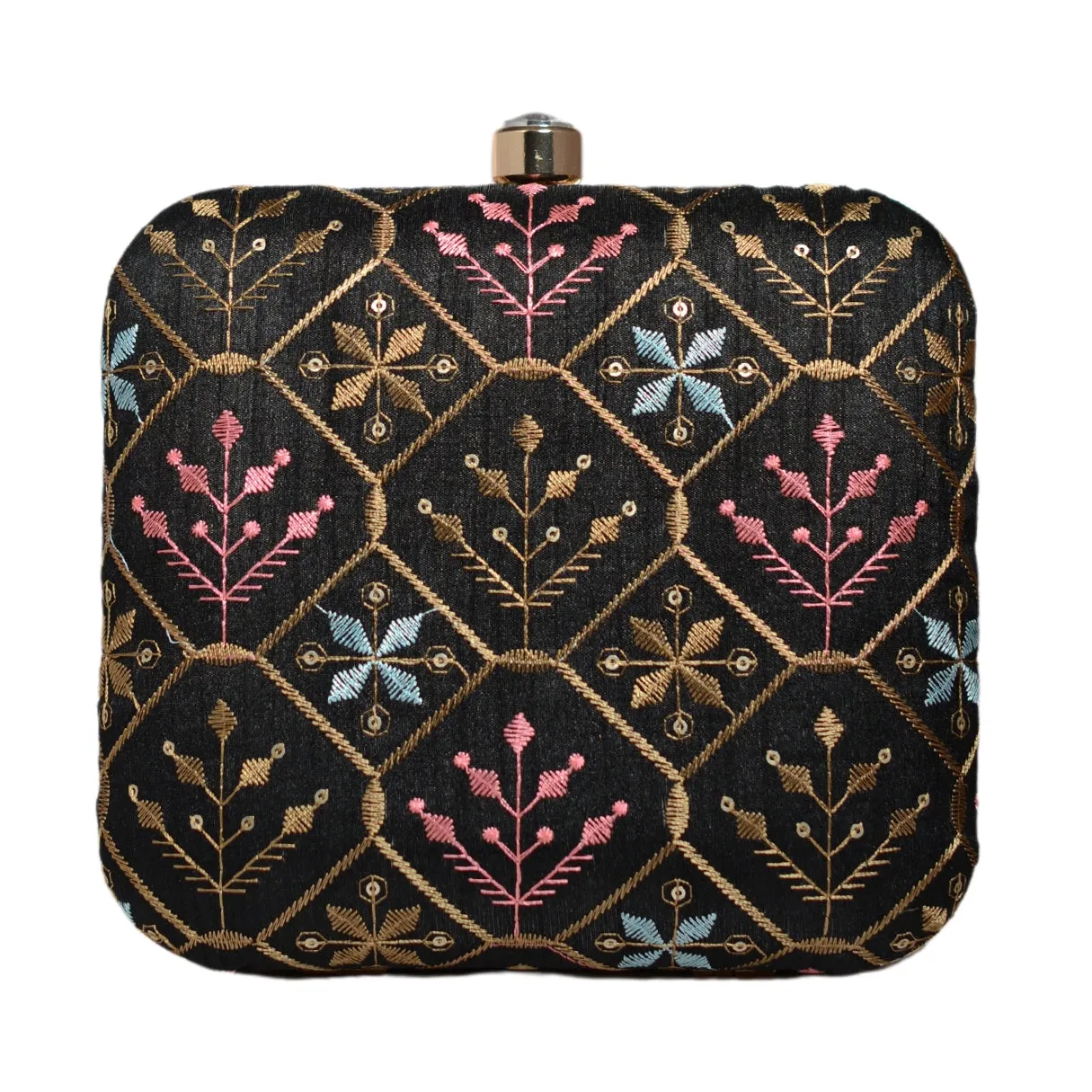 Black And Golden Thread Embroidery Clutch