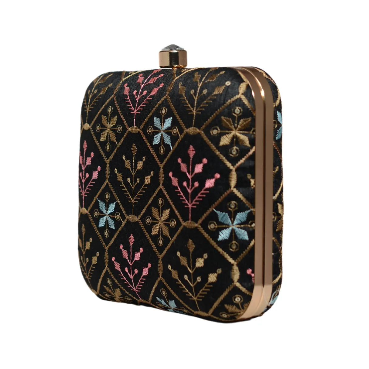 Black And Golden Thread Embroidery Clutch