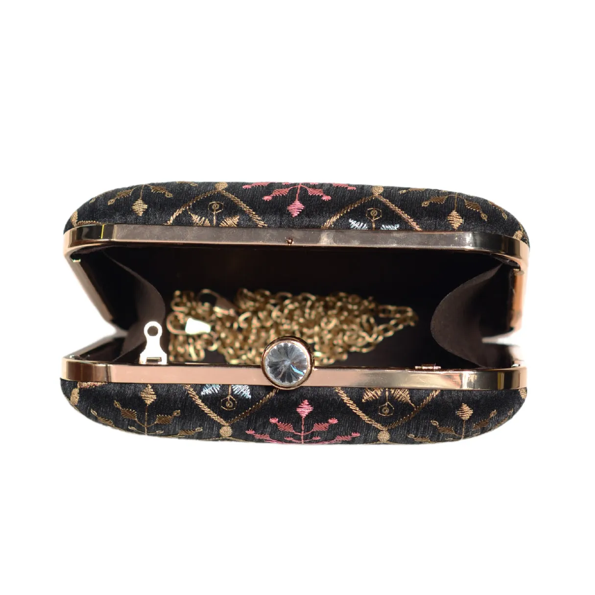 Black And Golden Thread Embroidery Clutch