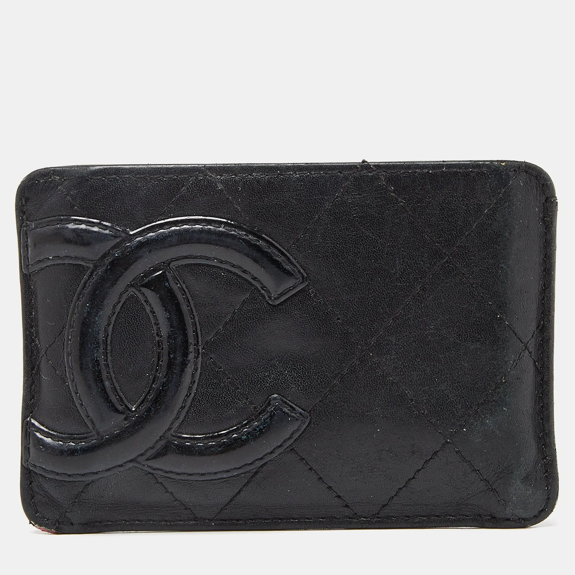 Black Quilted Leather Cambon Ligne Card Holder