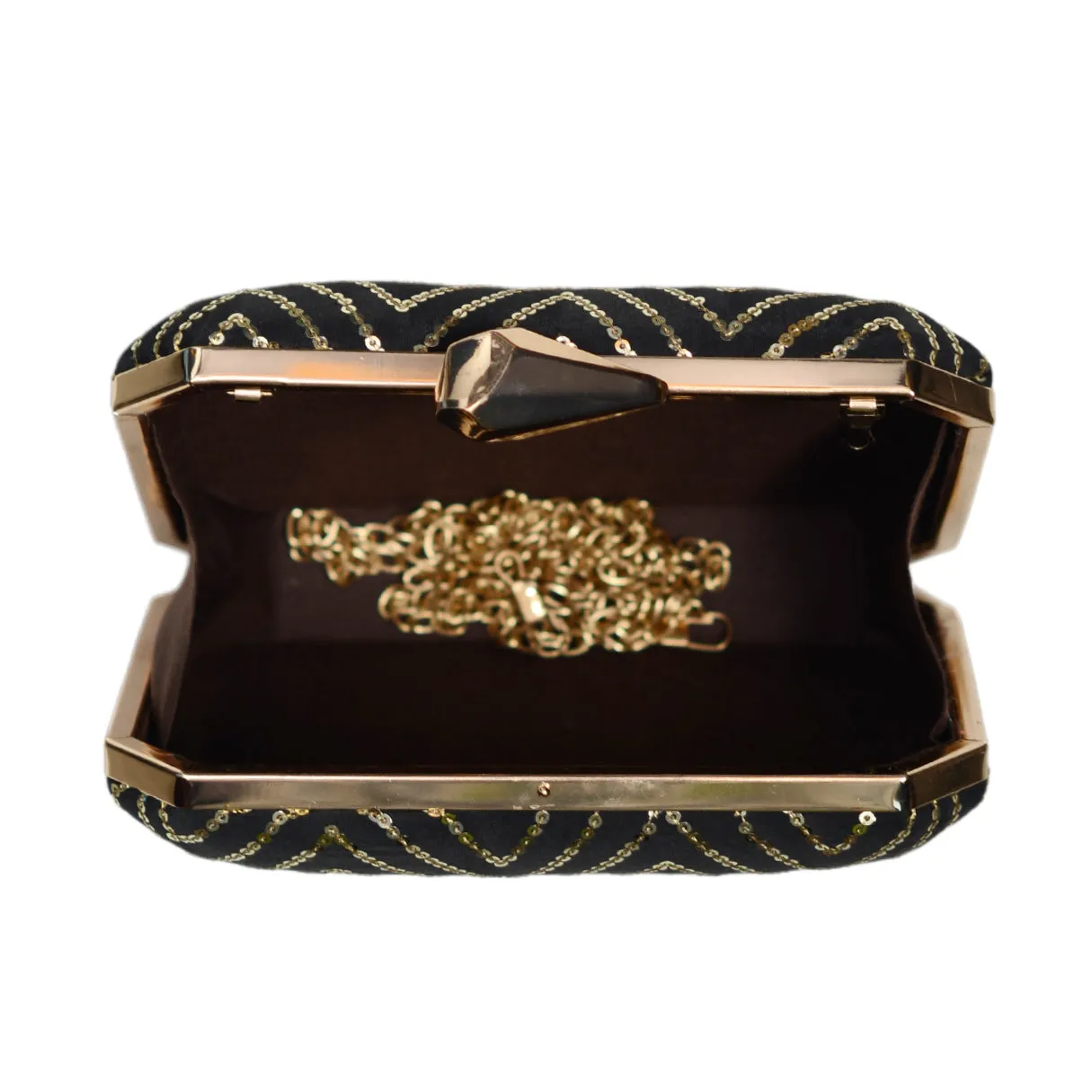 Black Sequins Zigzag Embroidery Clutch