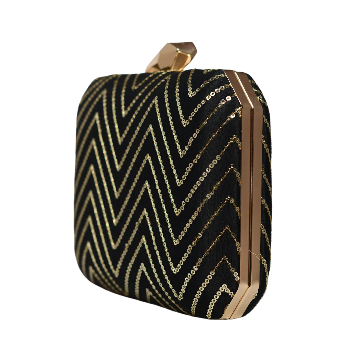 Black Sequins Zigzag Embroidery Clutch