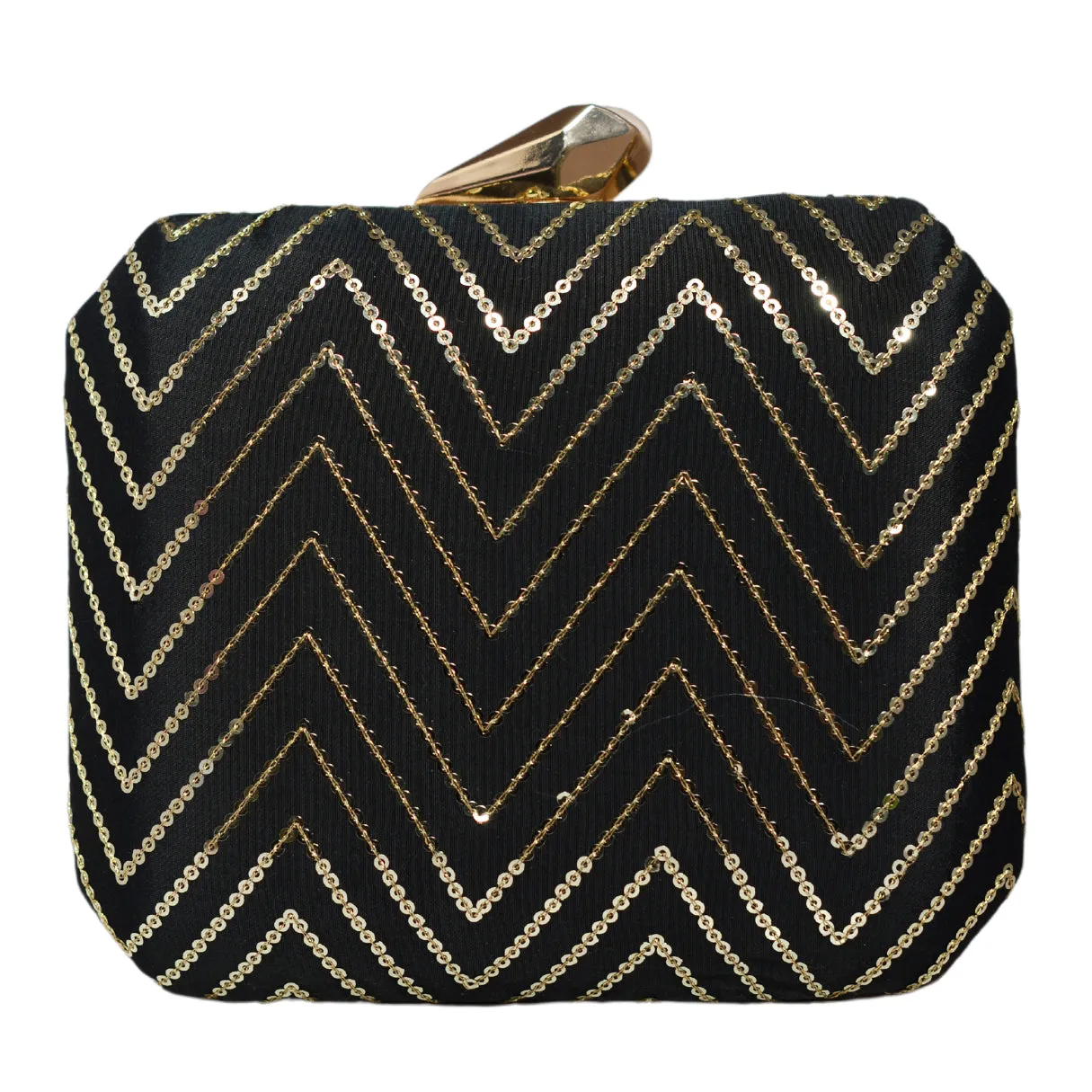 Black Sequins Zigzag Embroidery Clutch