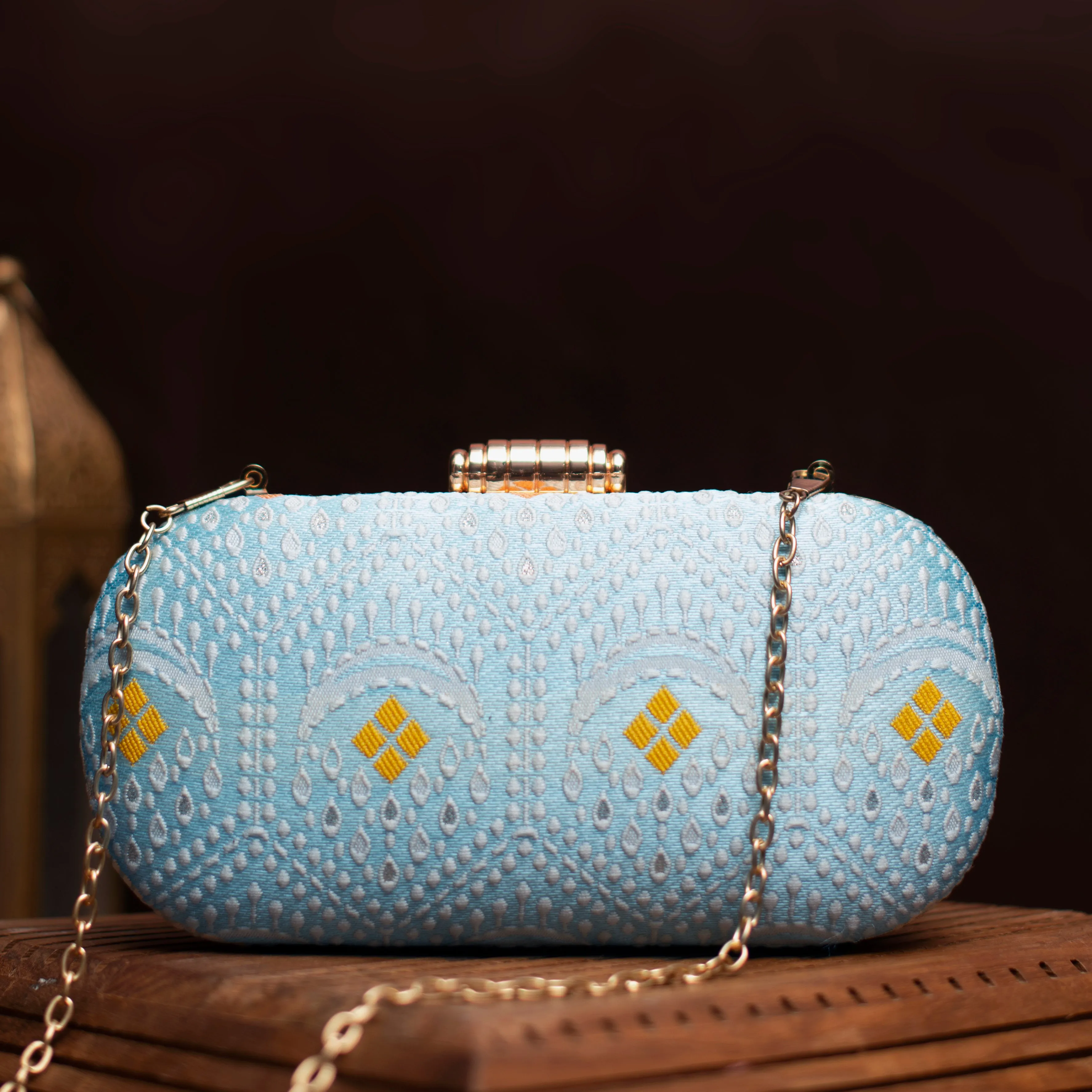 Blue And White Thread Embroidery Clutch