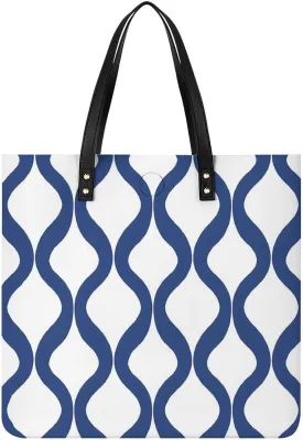 Blue Geometric Trellis Lantern Patterned Tote Bag for Women PU Leather Purses Handbags Shoulder Bag for Top Handle