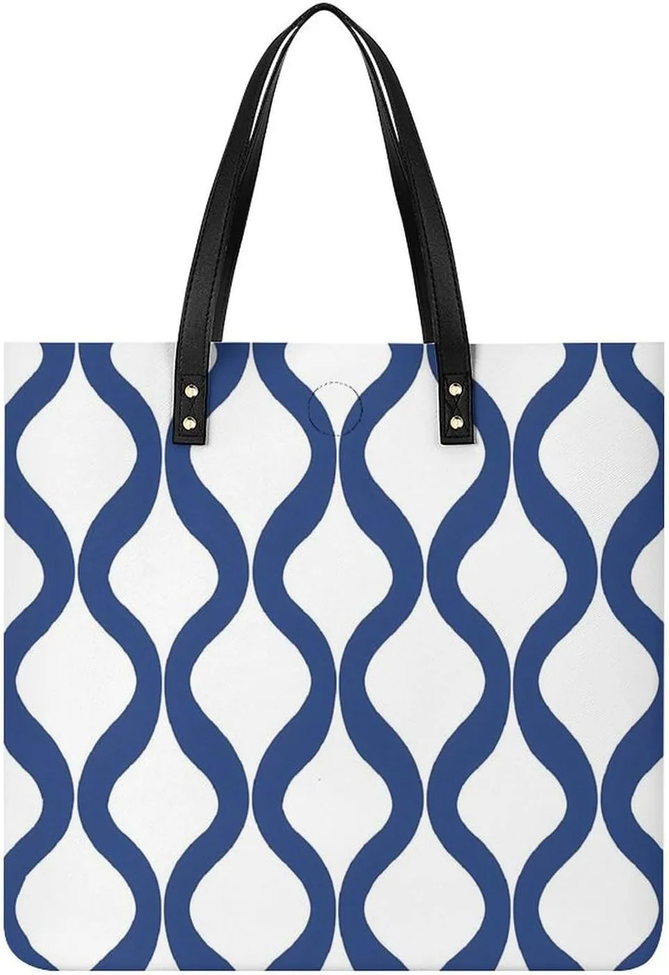 Blue Geometric Trellis Lantern Patterned Tote Bag for Women PU Leather Purses Handbags Shoulder Bag for Top Handle