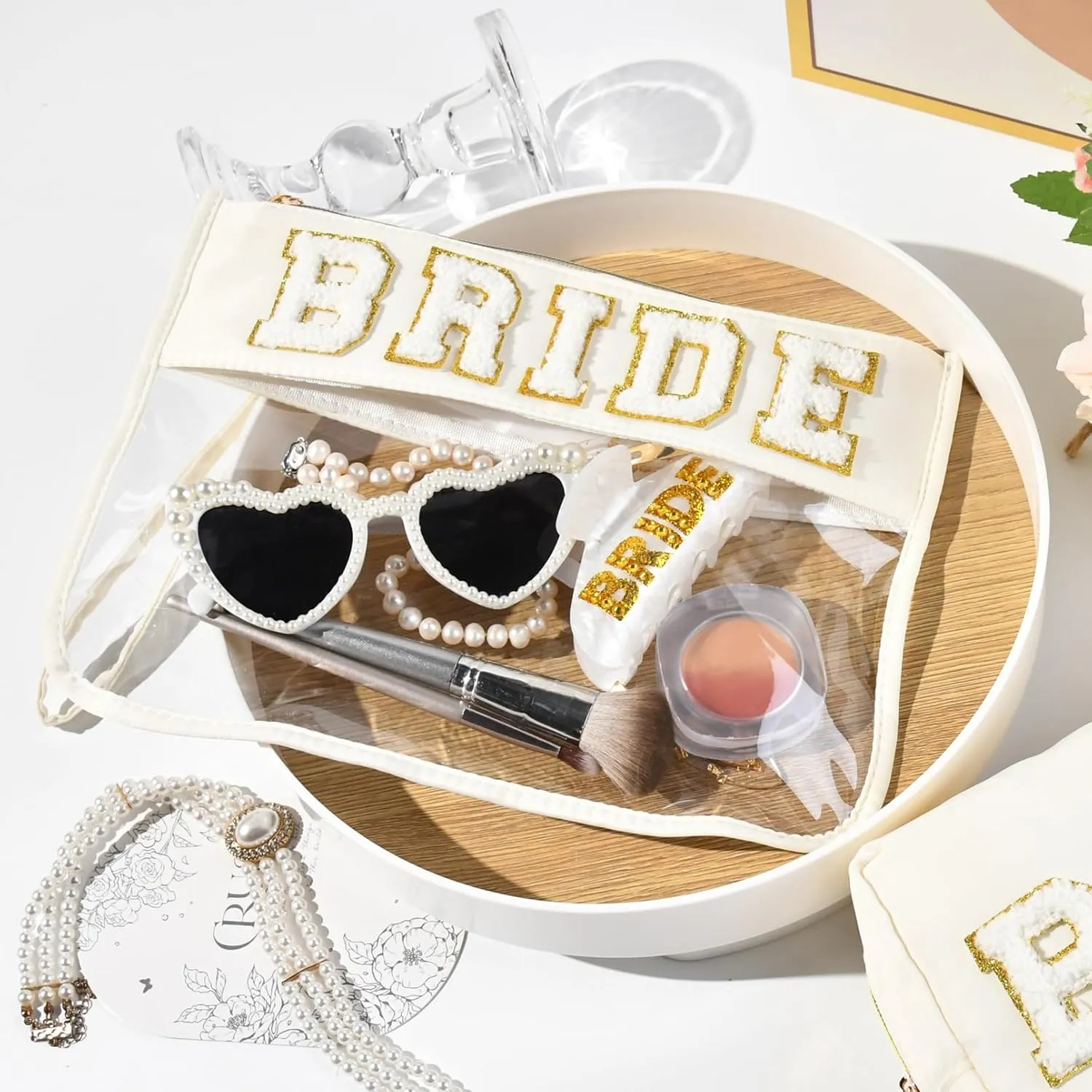 Bride Patch Letter Makeup Bag for Women Bridesmaid Engagement Gift Travel Toiletry Pouch, Bridal Shower Wedding Gift Bride to Be Make Up Bag Perfect Engagement Gifts