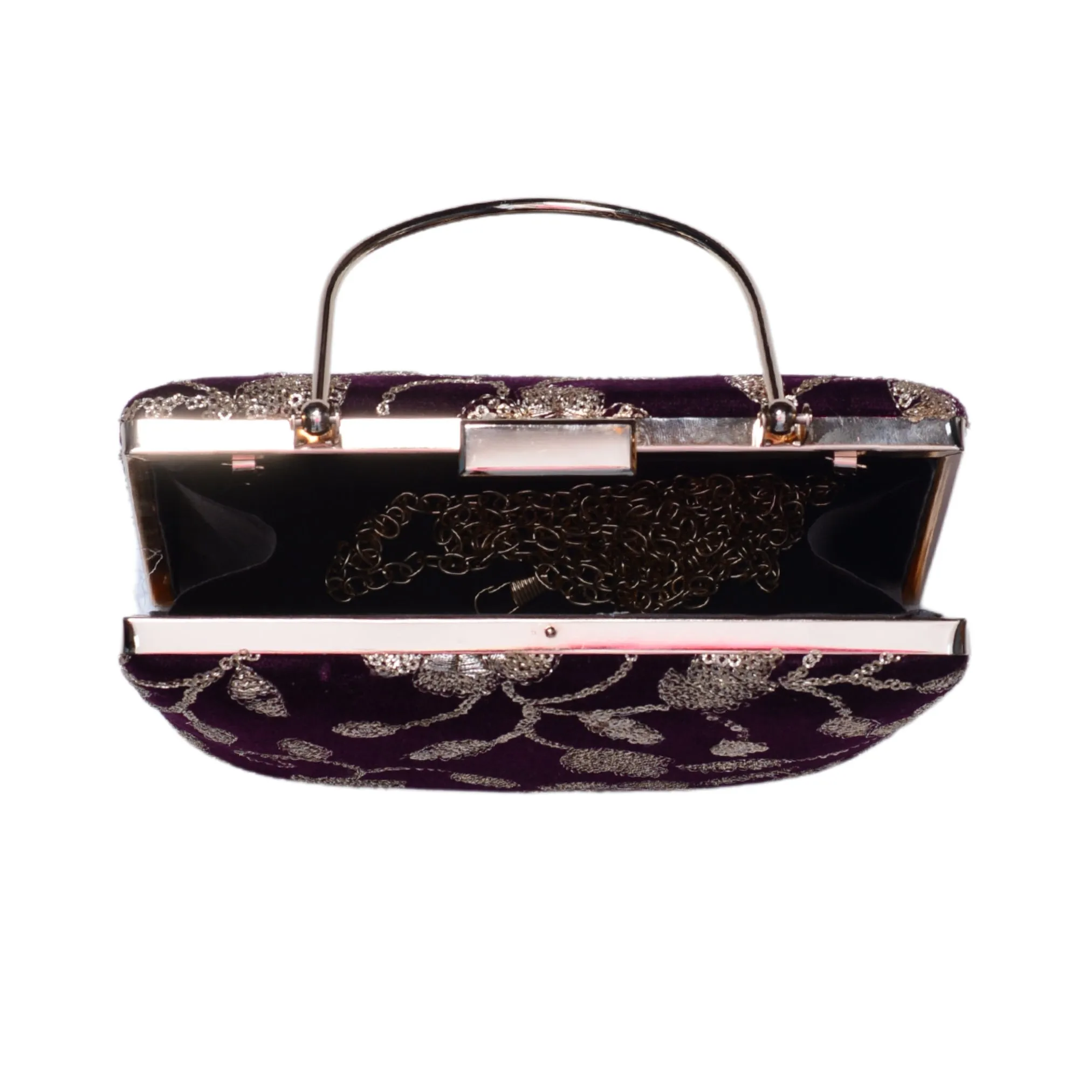 Brown And Golden Sequins Embroidery Party Clutch