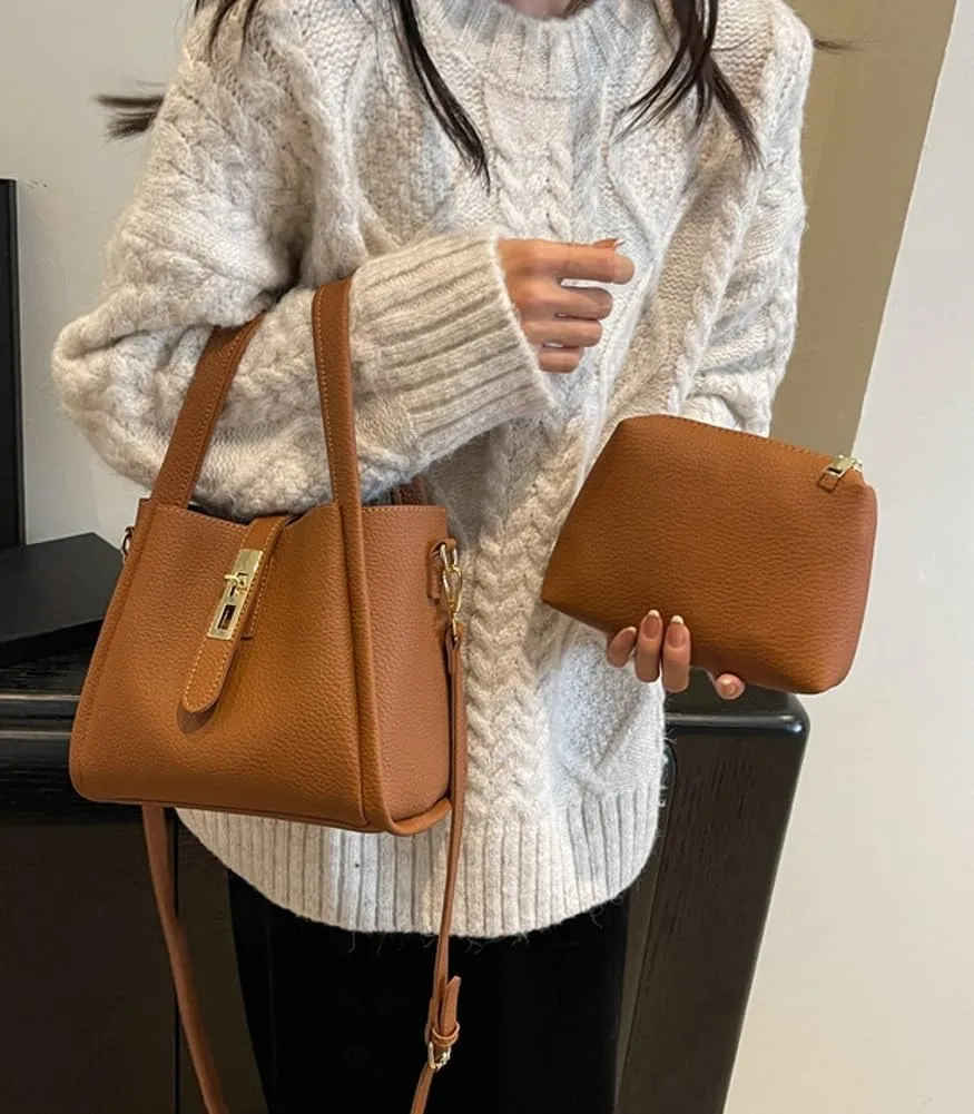 Bucket Bag for Women Soft Leather Bucket Hobo Purse Trendy Crossbody Shoulder Bag Top Handle Handbag Slouchy Tote Satchel