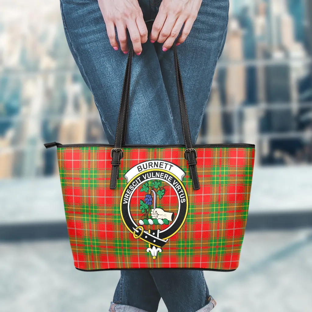 Burnett Tartan Leather Tote Bag with Family Crest