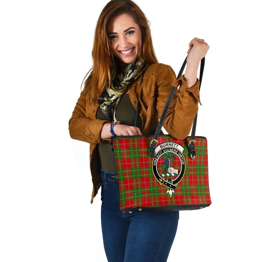 Burnett Tartan Leather Tote Bag with Family Crest
