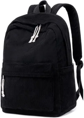 CAMTOP School Backpack for Teens Girls Cute Corduroy Bookbag Lightweight 17 inch Laptop Bag for Women Durable Casual Daypack (Black)