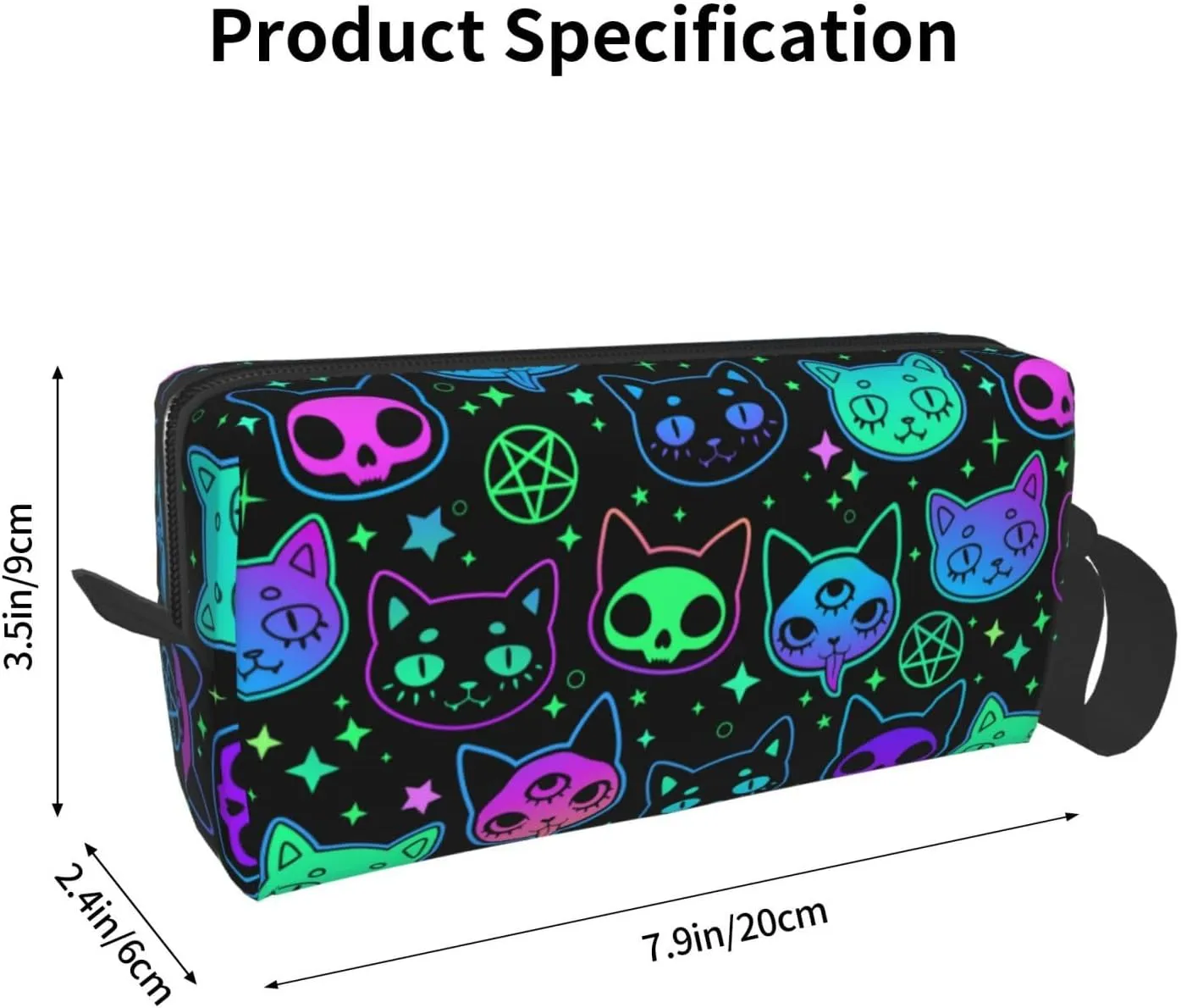Cat Witchcraft Cartoon Neon Bright Makeup Bag Organizer Small Cosmetic Bags Portable Travel Toiletry Bag With Handle Simple Accessories Storage Zipper Pouch For Women Girl