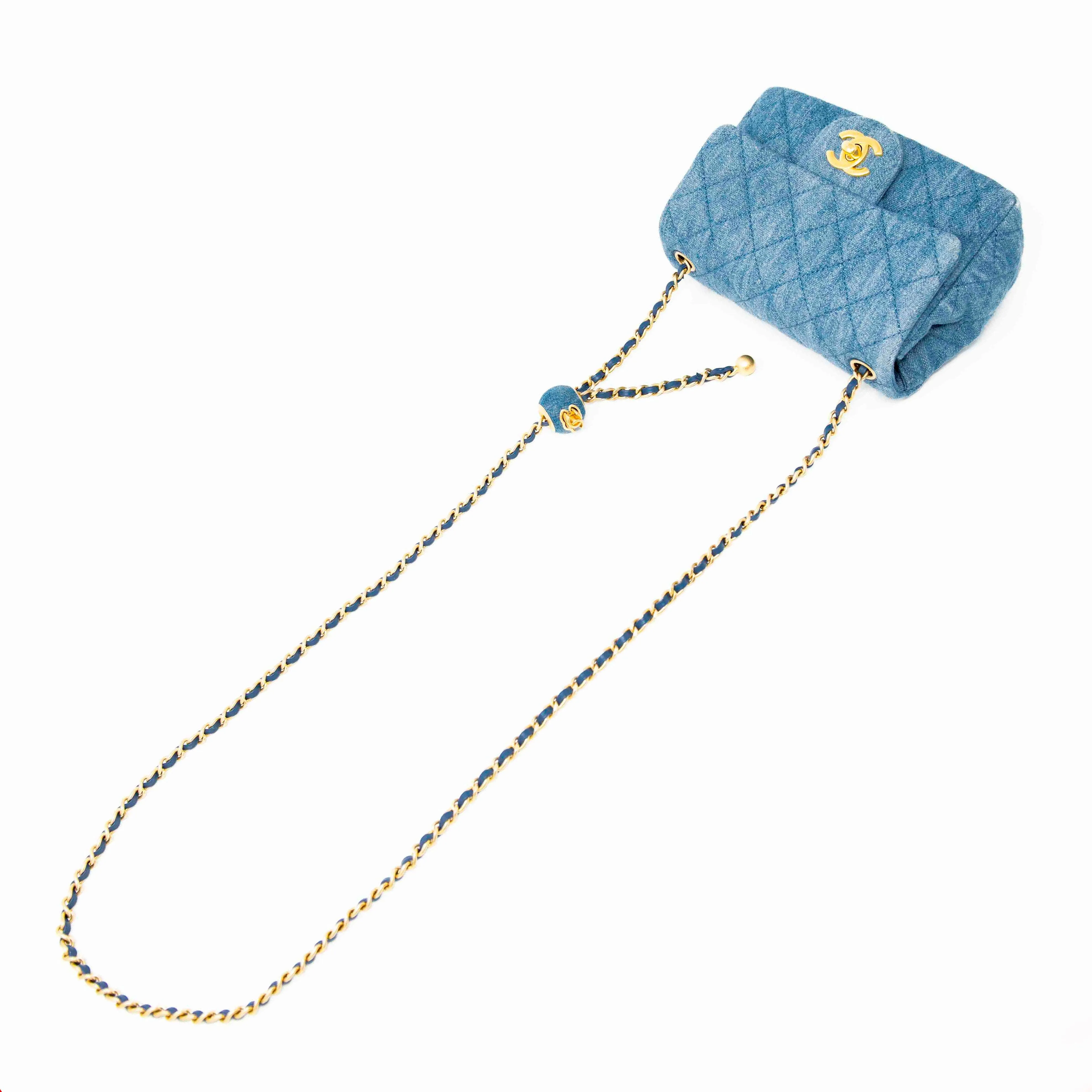 Chanel Blue Denim Mini Pearl Crush Flap
