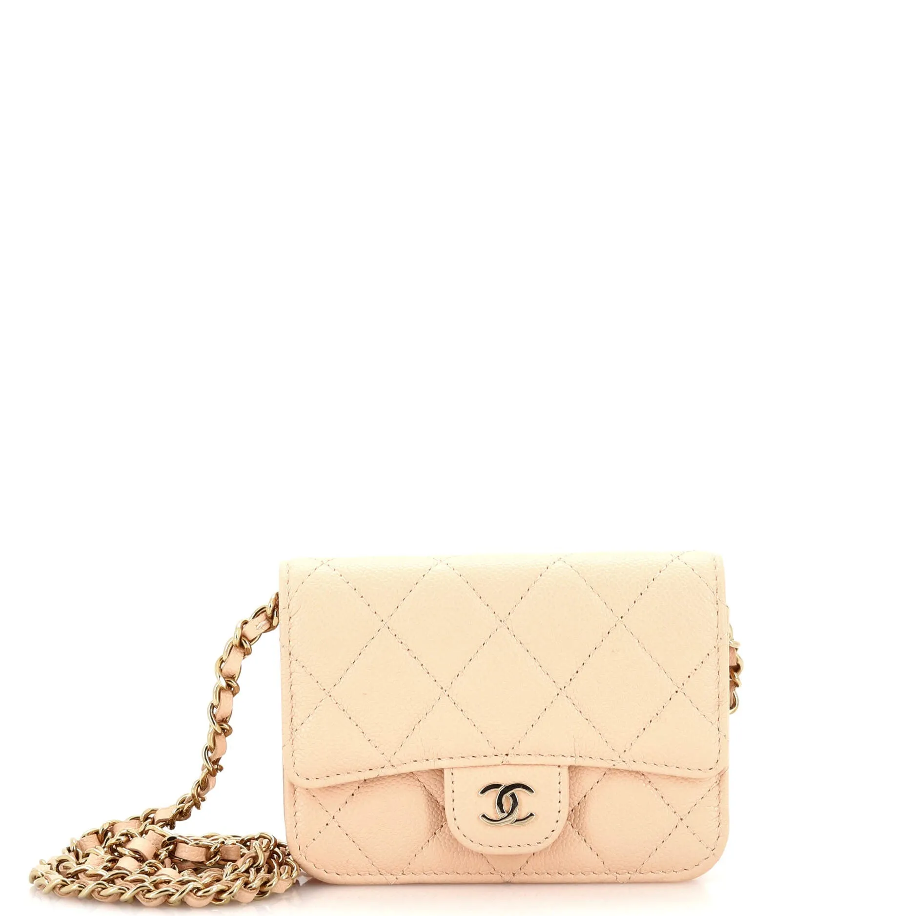 CHANEL Classic Zip Around Card Holder on Chain Quilted Caviar Mini