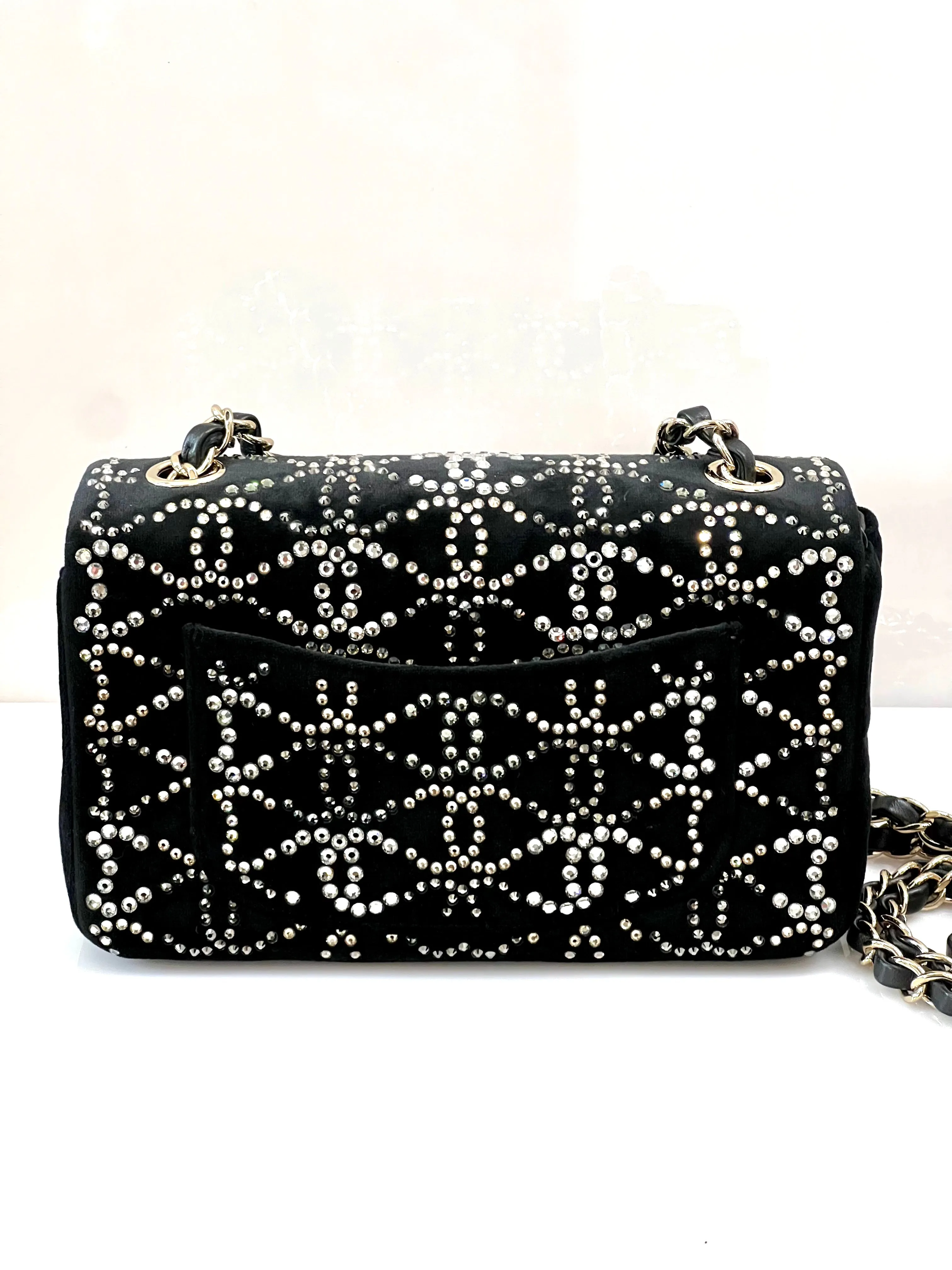 CHANEL RUTHENIUM STRASS CRYSTAL EMBELLISHED MINI CLASSIC FLAP BAG