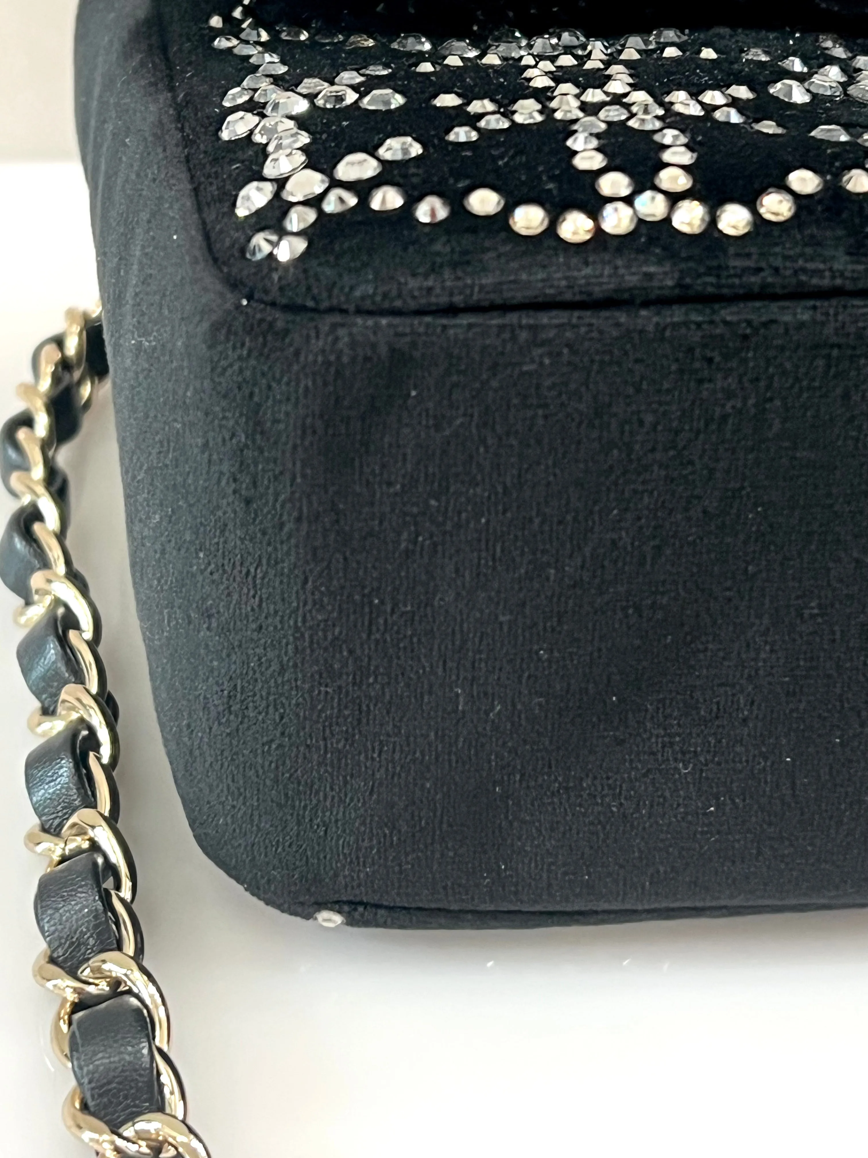 CHANEL RUTHENIUM STRASS CRYSTAL EMBELLISHED MINI CLASSIC FLAP BAG