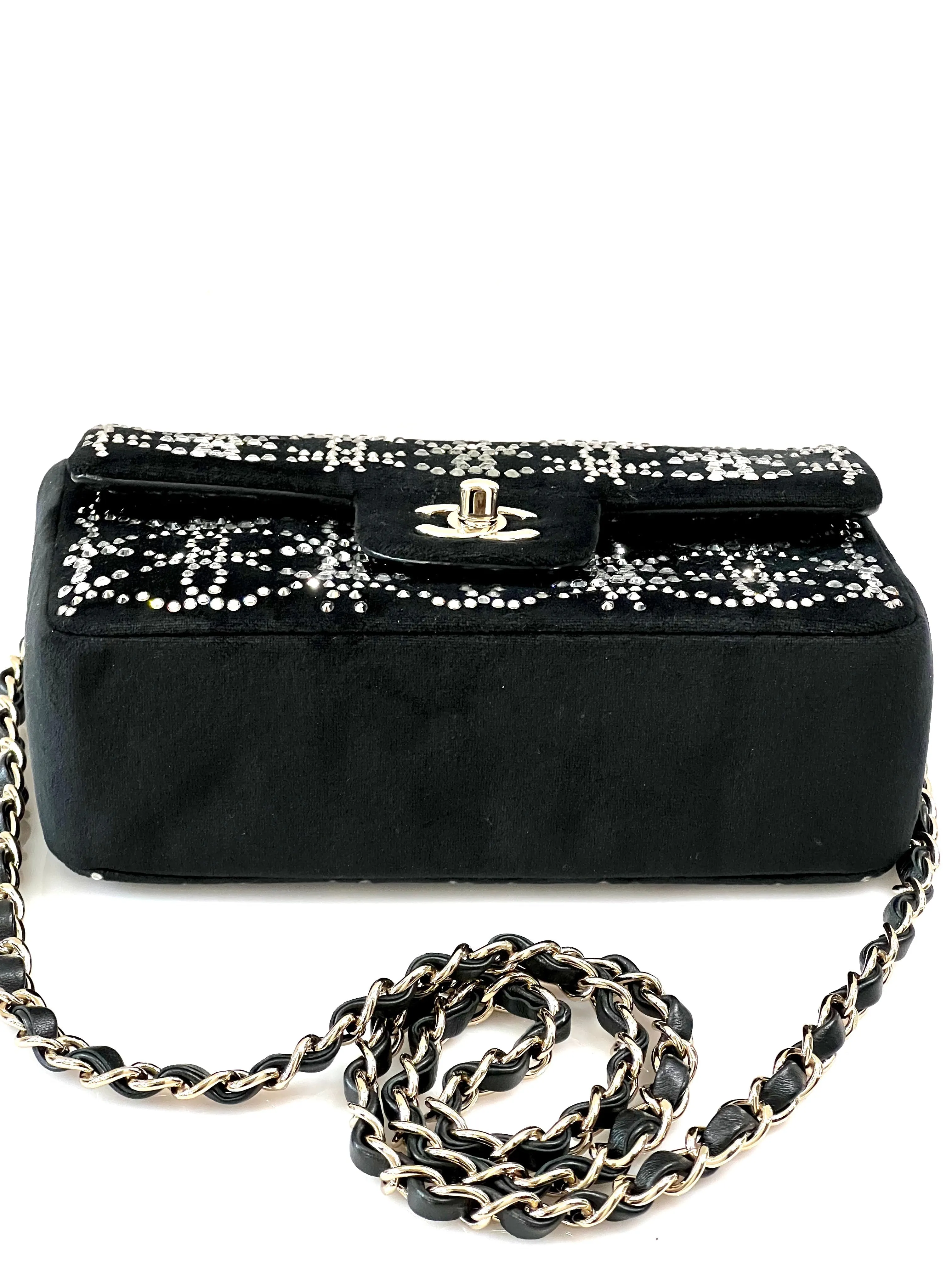 CHANEL RUTHENIUM STRASS CRYSTAL EMBELLISHED MINI CLASSIC FLAP BAG