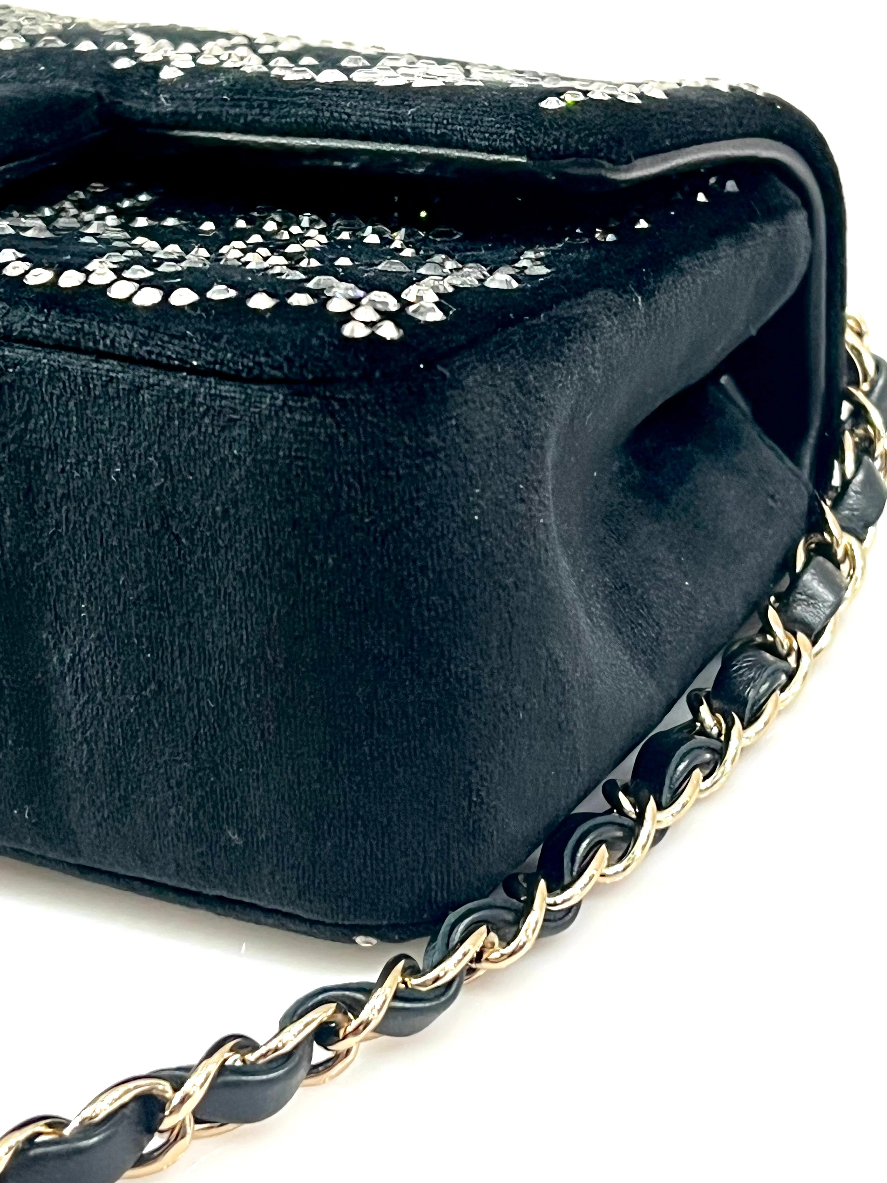 CHANEL RUTHENIUM STRASS CRYSTAL EMBELLISHED MINI CLASSIC FLAP BAG