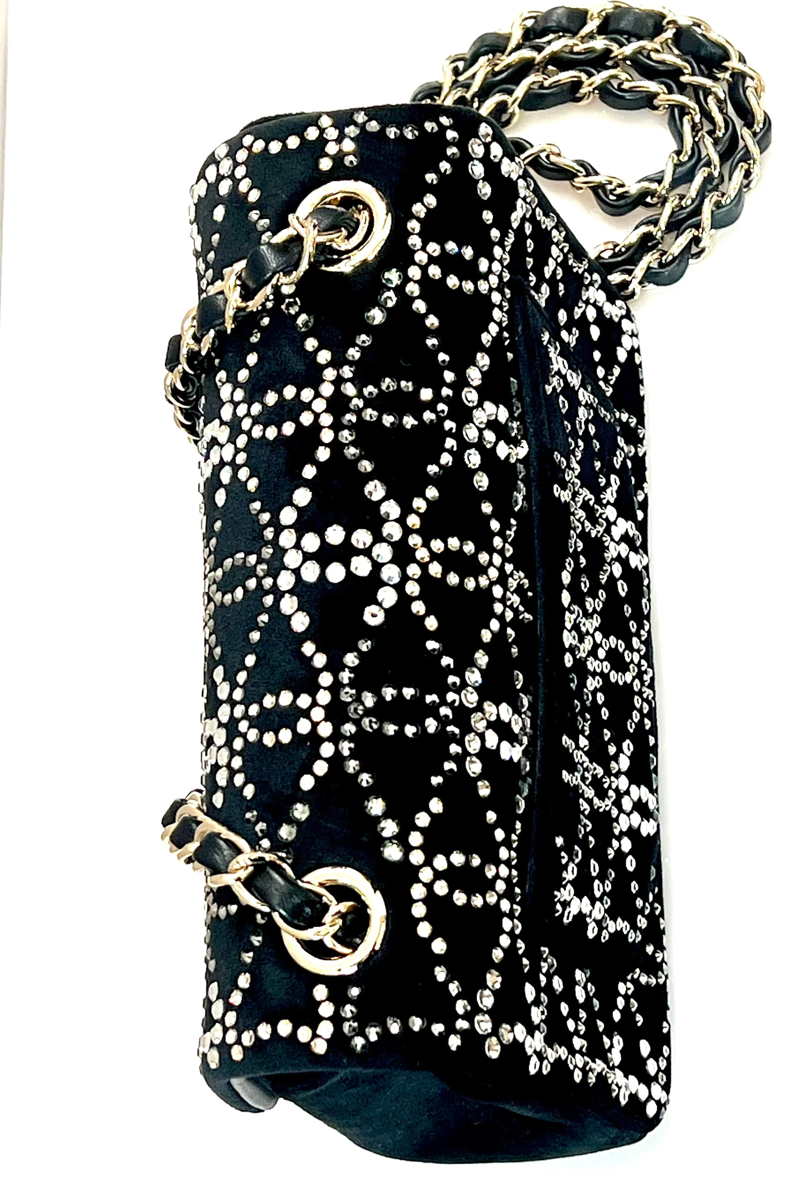 CHANEL RUTHENIUM STRASS CRYSTAL EMBELLISHED MINI CLASSIC FLAP BAG