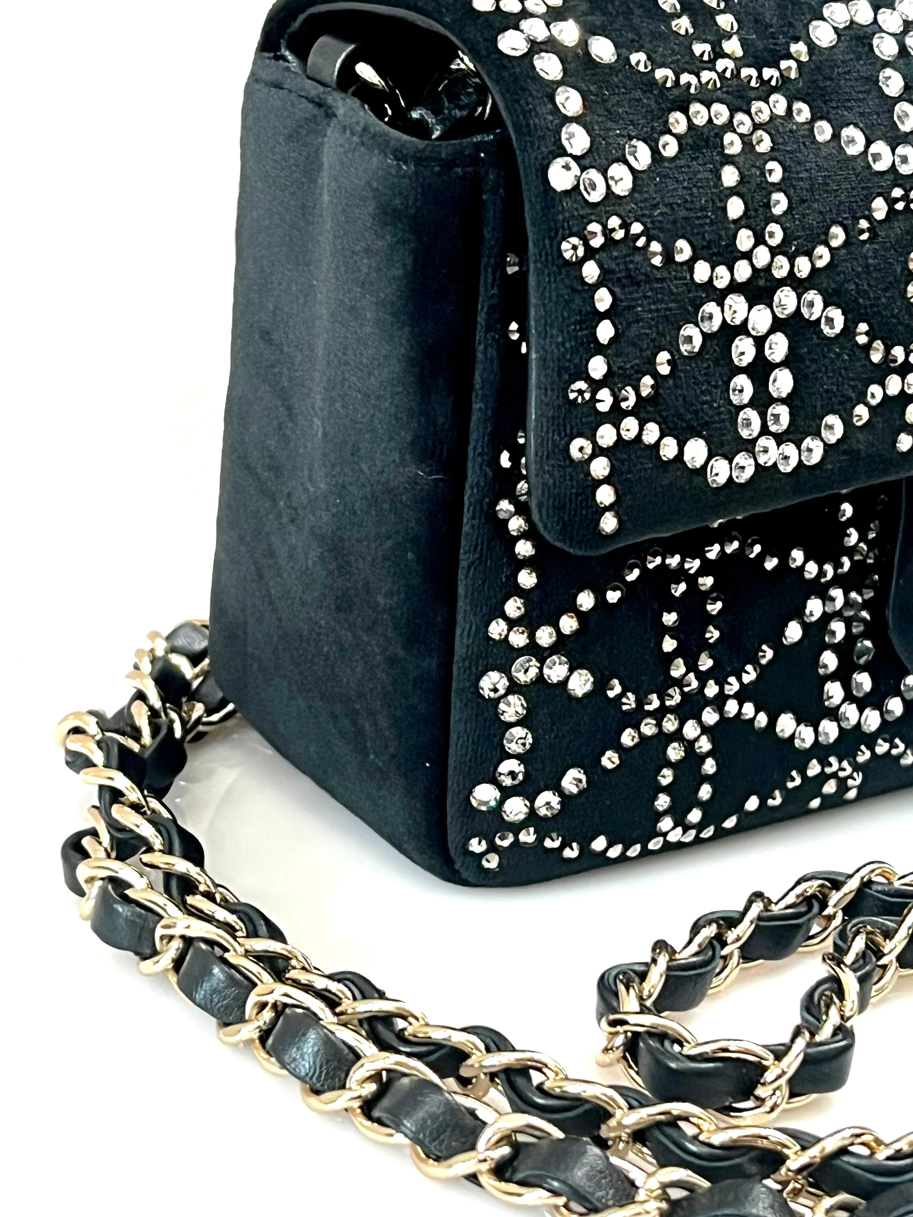 CHANEL RUTHENIUM STRASS CRYSTAL EMBELLISHED MINI CLASSIC FLAP BAG